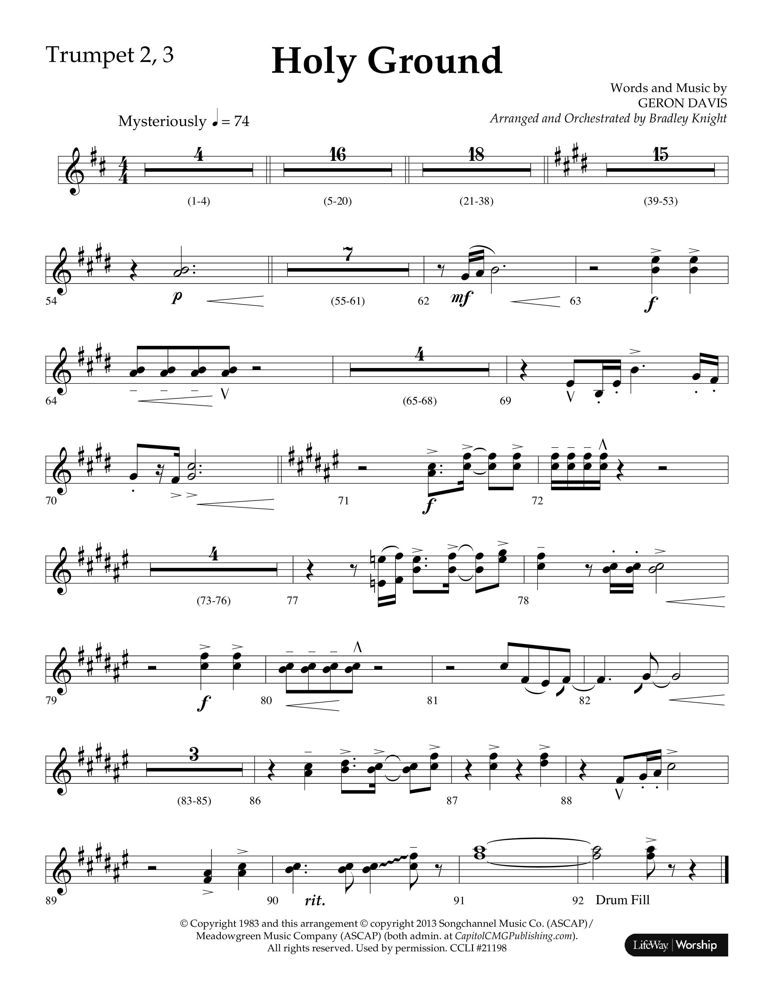 Holy Ground (Choral Anthem SATB) Trumpet 2/3 (Lifeway Choral / Arr. Bradley Knight)