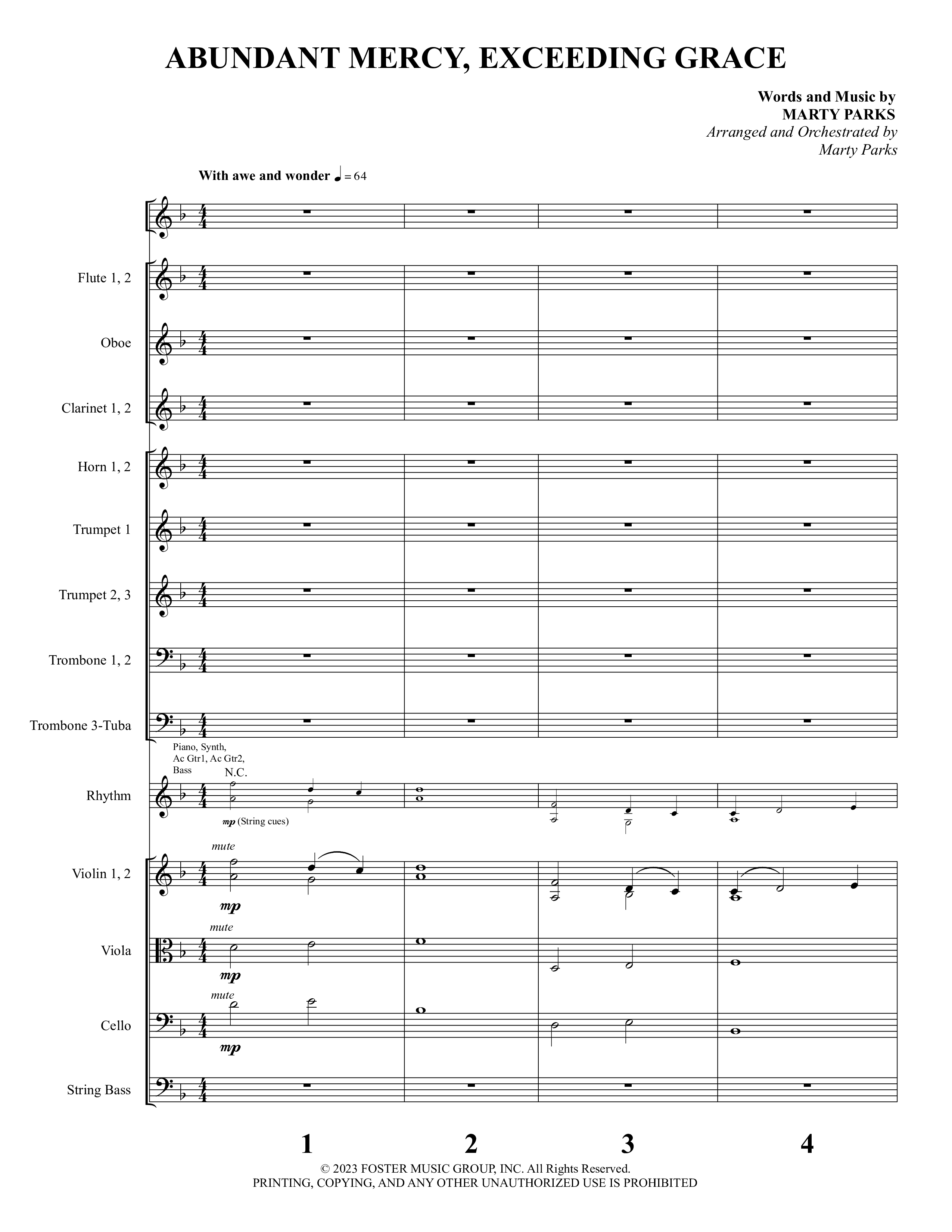 Abundant Mercy Exceeding Grace (Choral Anthem SATB) Orchestration (Foster Music Group / Arr. Marty Parks)