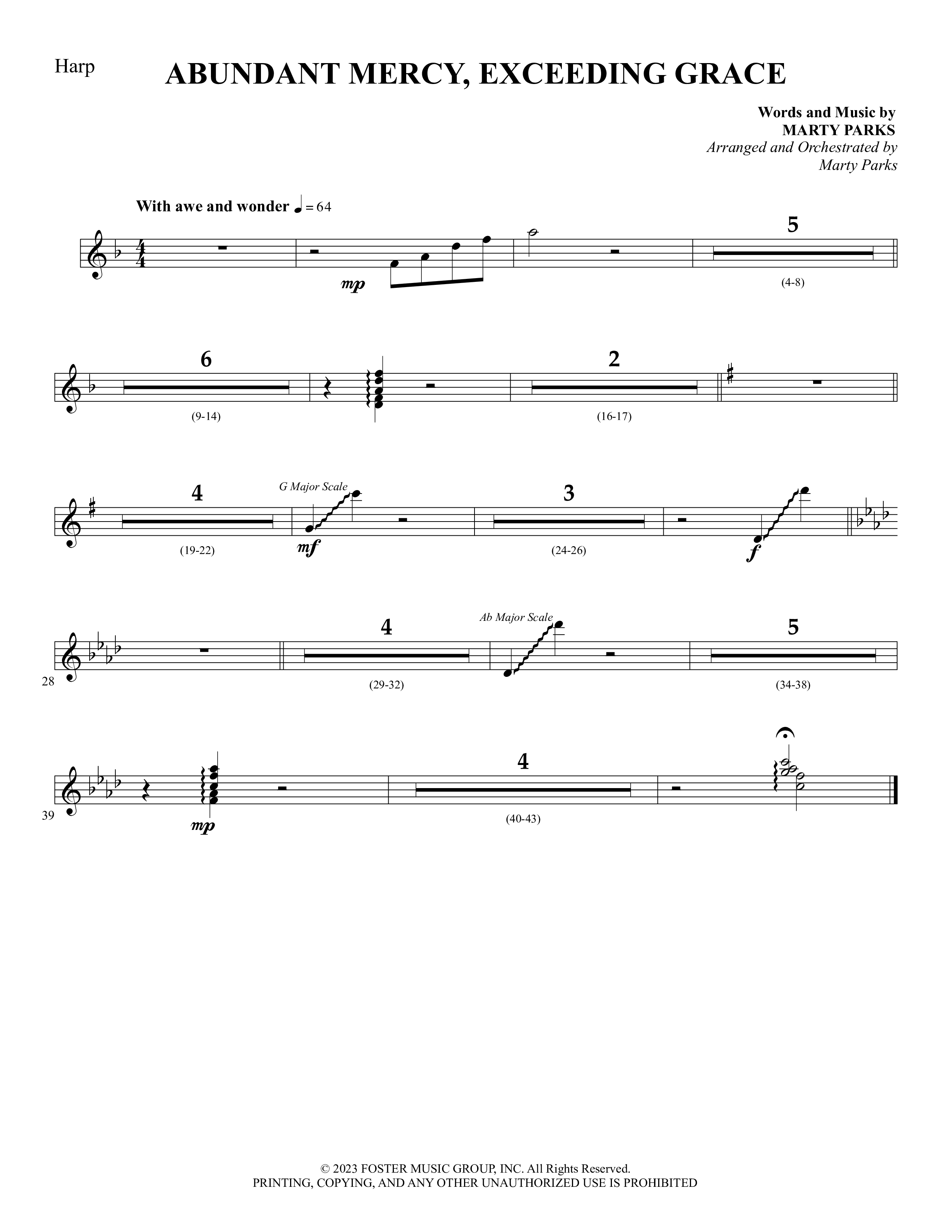 Abundant Mercy Exceeding Grace (Choral Anthem SATB) Harp (Foster Music Group / Arr. Marty Parks)
