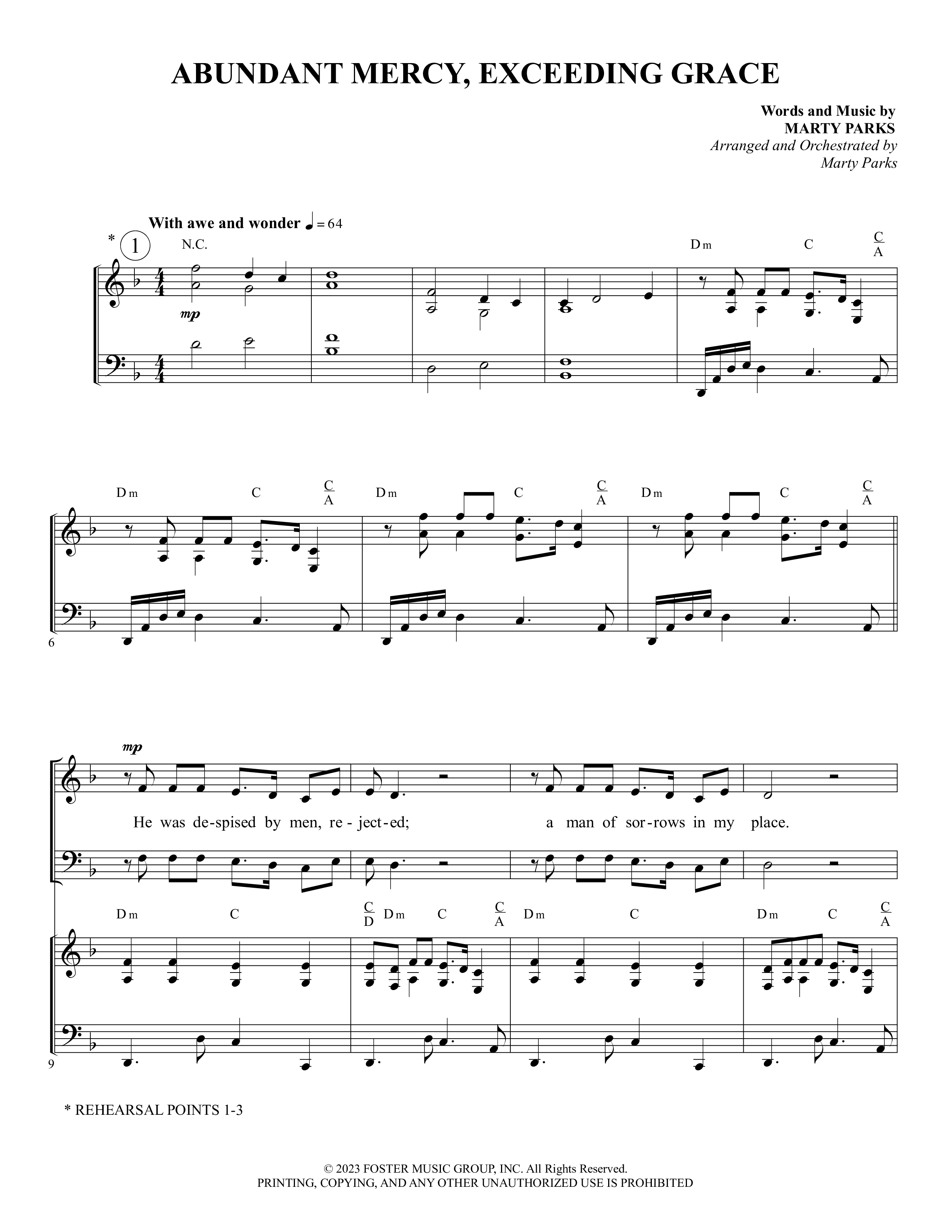Abundant Mercy Exceeding Grace (Choral Anthem SATB) Piano/Choir (SATB) (Foster Music Group / Arr. Marty Parks)