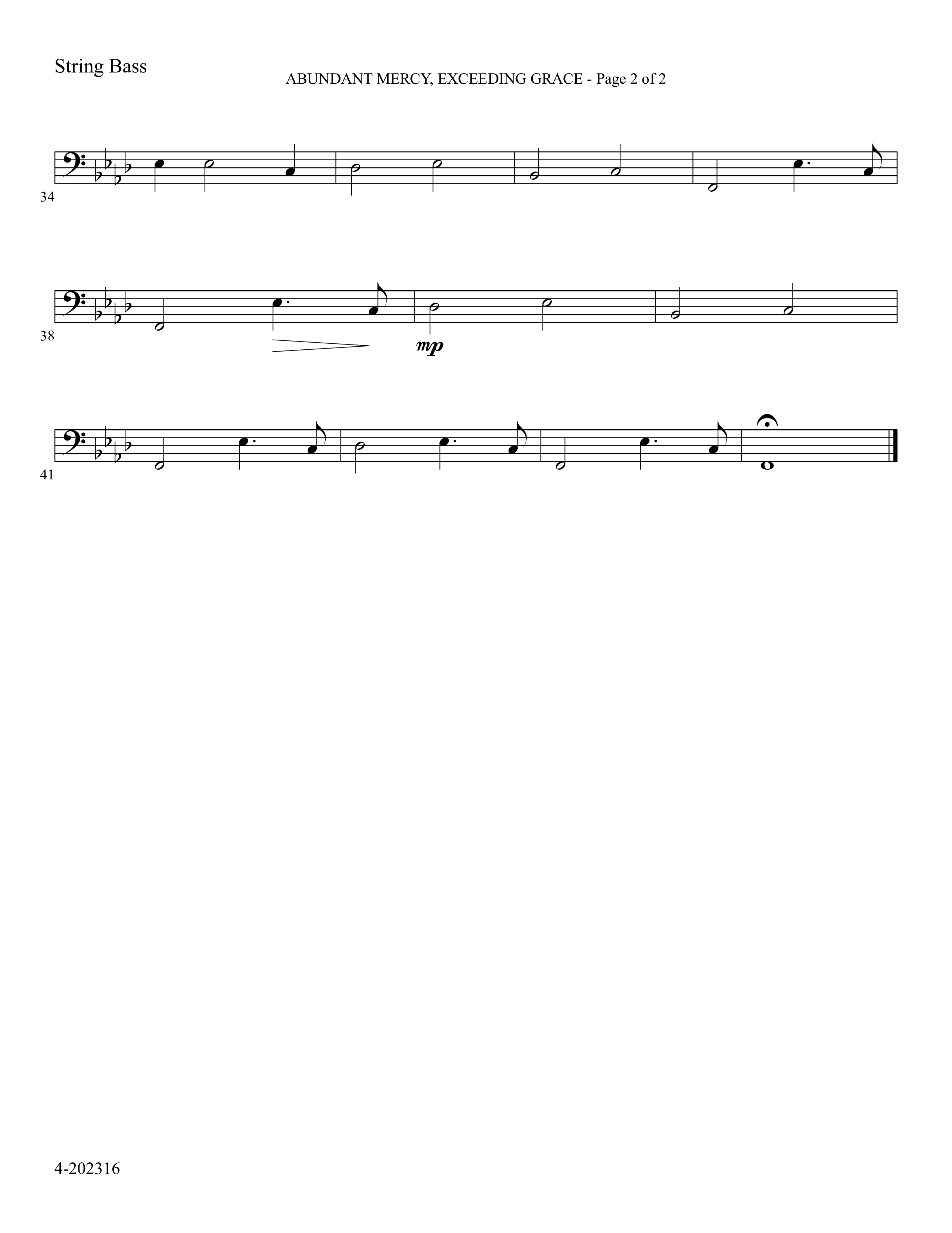 Abundant Mercy Exceeding Grace (Choral Anthem SATB) String Bass (Foster Music Group / Arr. Marty Parks)
