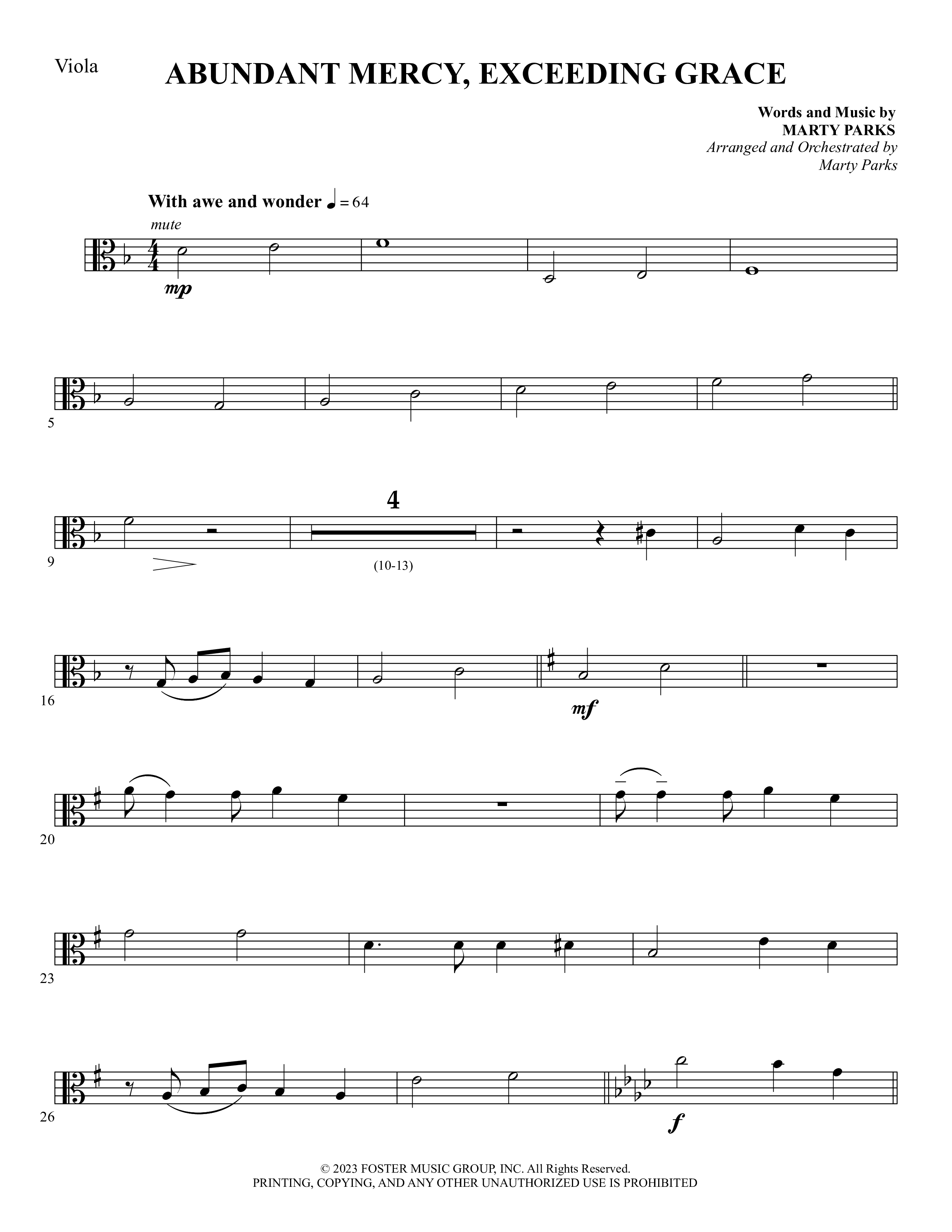Abundant Mercy Exceeding Grace (Choral Anthem SATB) Viola (Foster Music Group / Arr. Marty Parks)