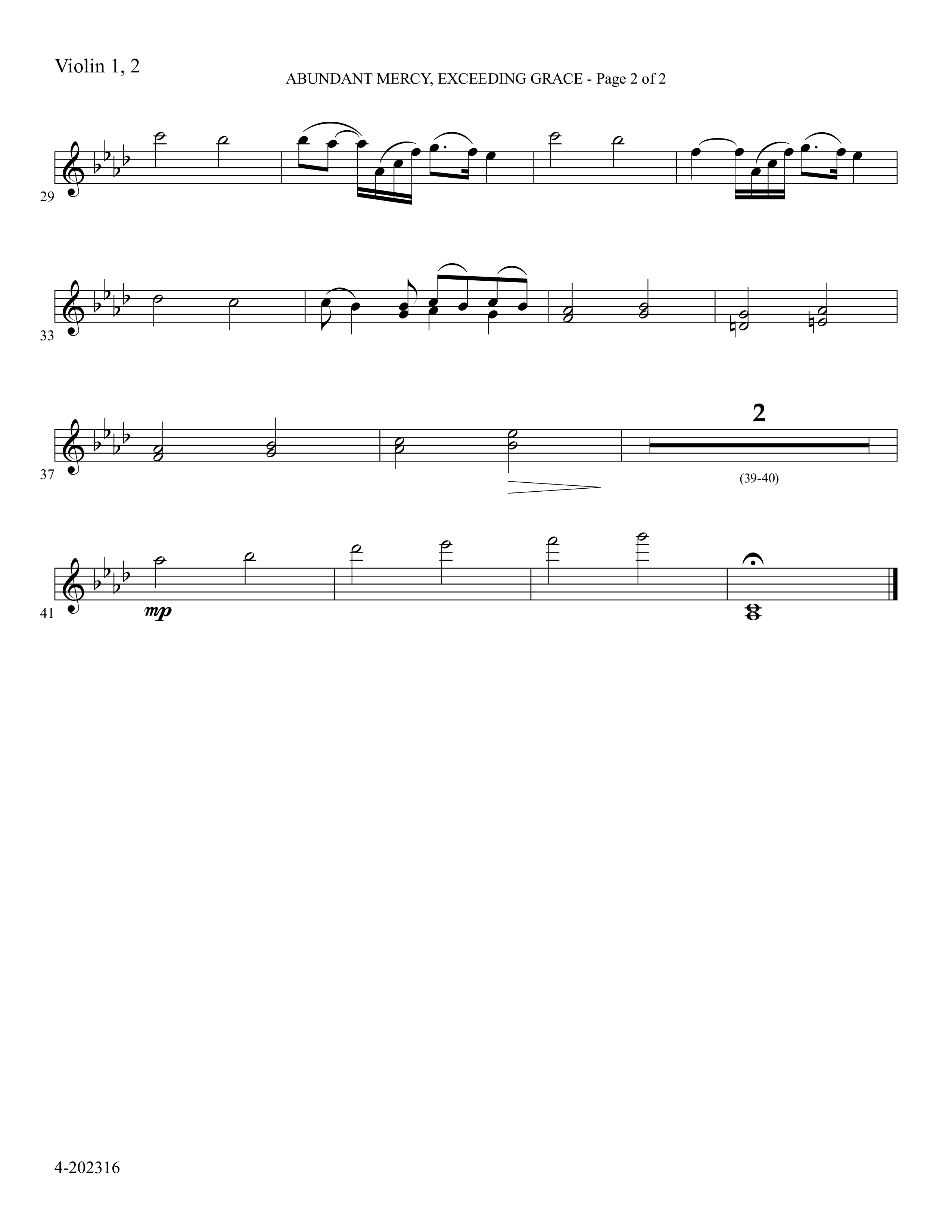 Abundant Mercy Exceeding Grace (Choral Anthem SATB) Violin 1/2 (Foster Music Group / Arr. Marty Parks)