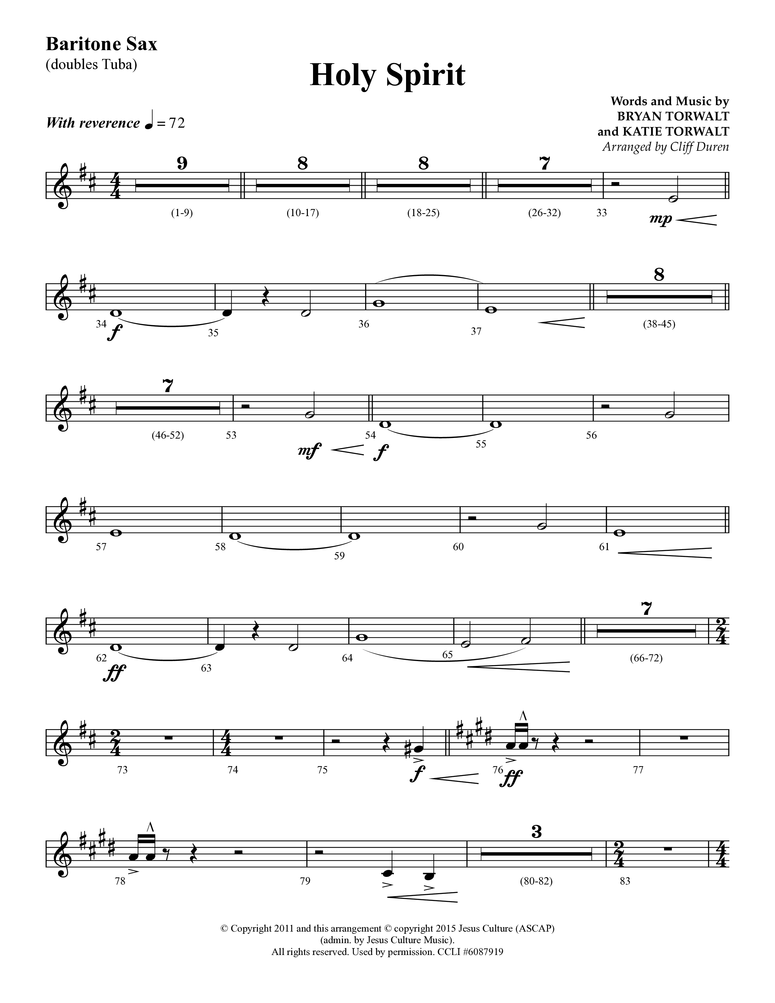 Holy Spirit  (Choral Anthem SATB) Bari Sax (Lifeway Choral / Arr. Cliff Duren)