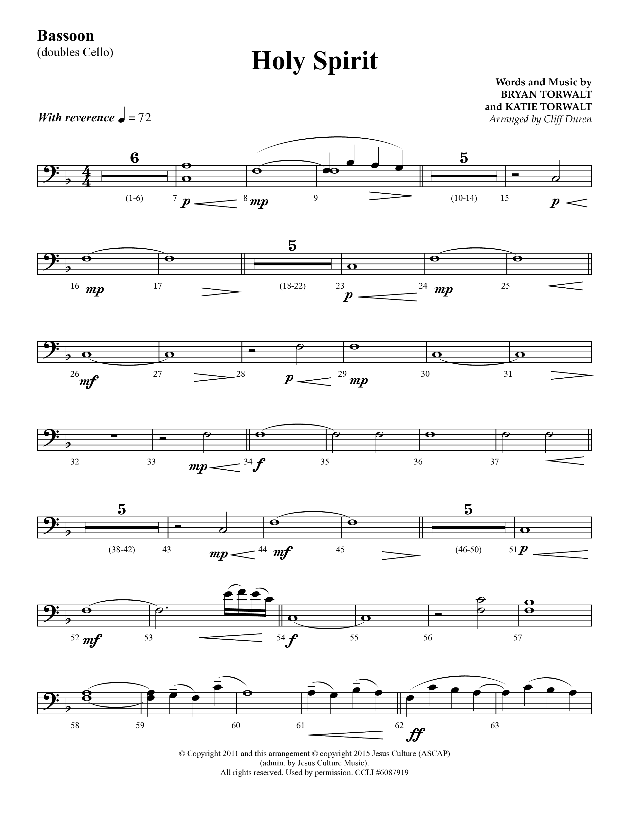 Holy Spirit  (Choral Anthem SATB) Bassoon (Lifeway Choral / Arr. Cliff Duren)