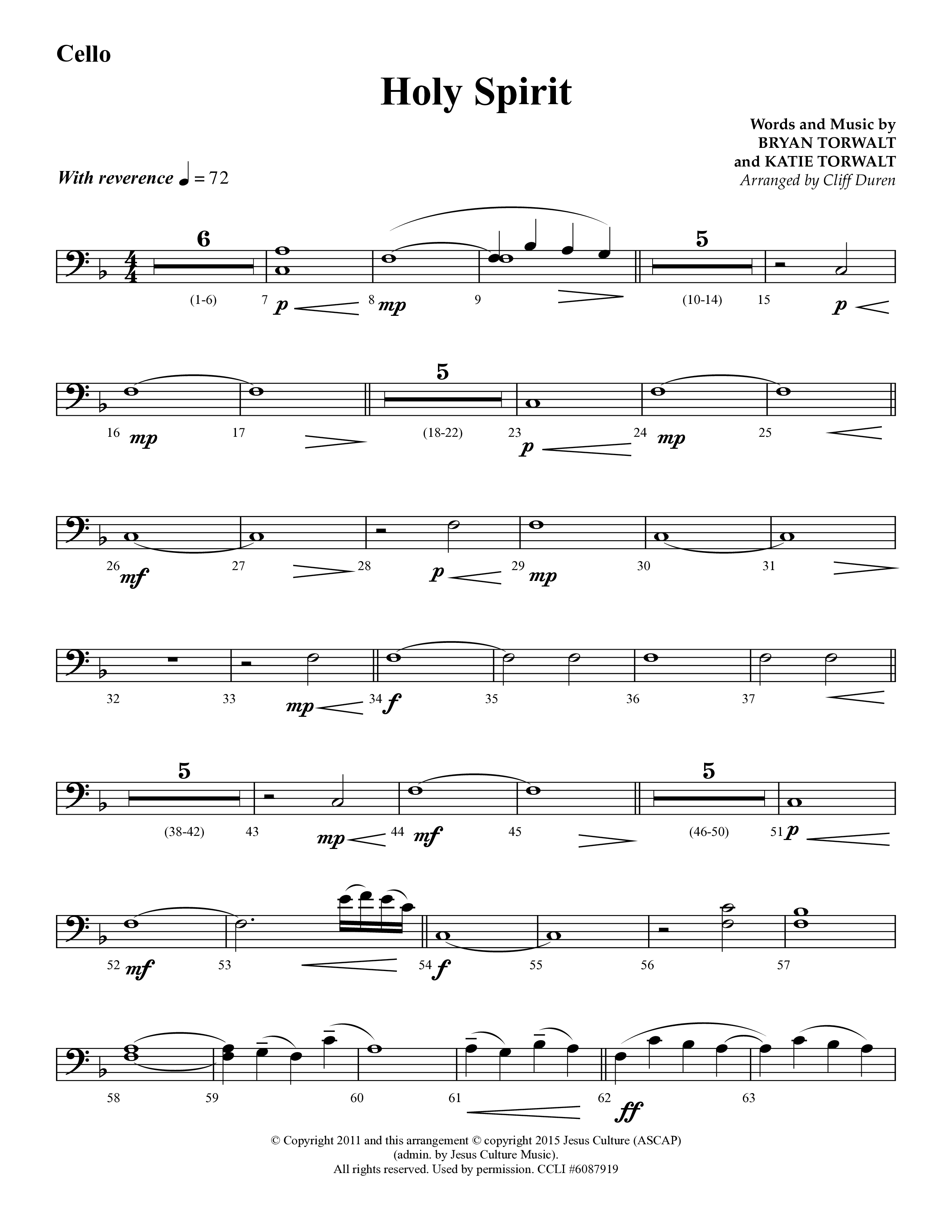 Holy Spirit  (Choral Anthem SATB) Cello (Lifeway Choral / Arr. Cliff Duren)