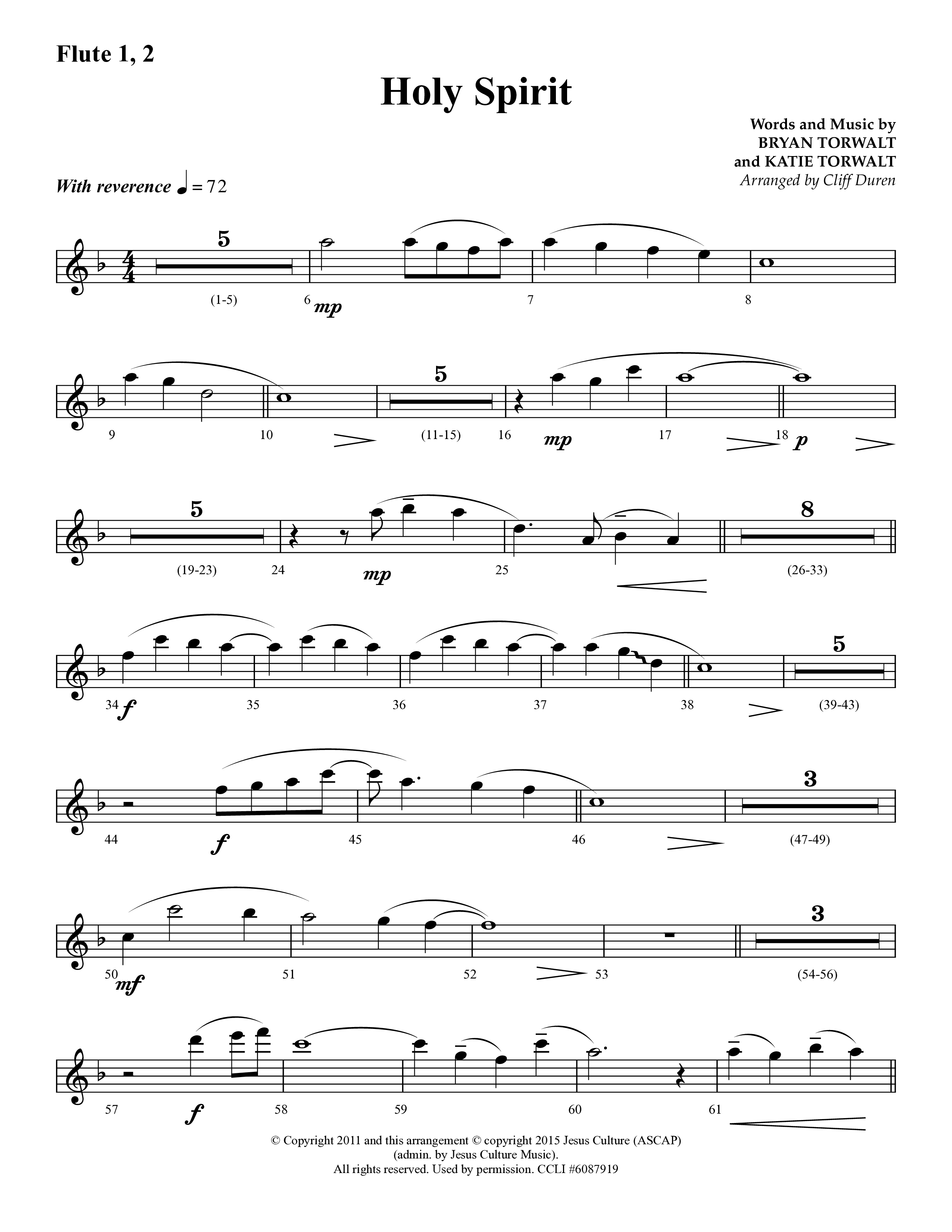 Holy Spirit  (Choral Anthem SATB) Flute 1/2 (Lifeway Choral / Arr. Cliff Duren)