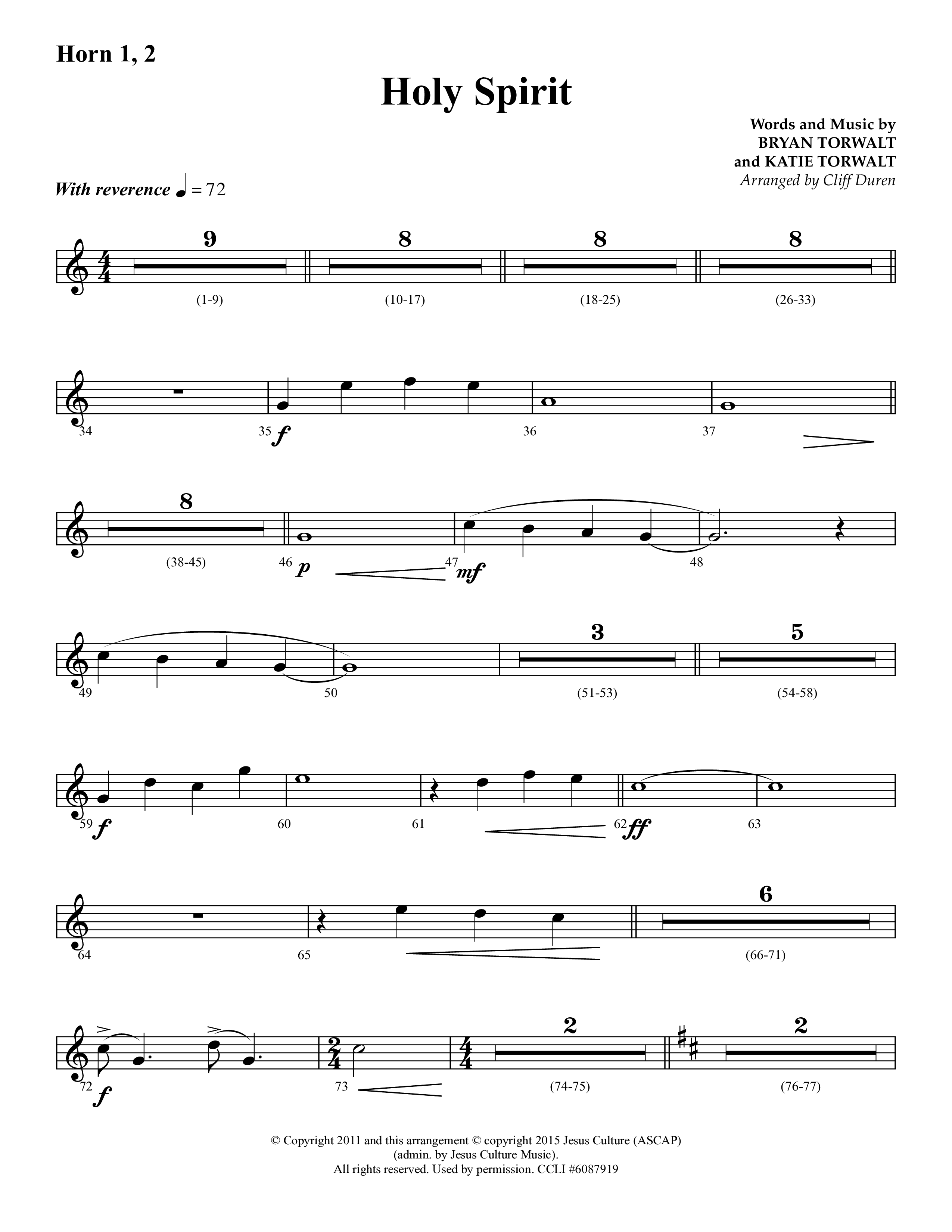 Holy Spirit  (Choral Anthem SATB) French Horn 1/2 (Lifeway Choral / Arr. Cliff Duren)