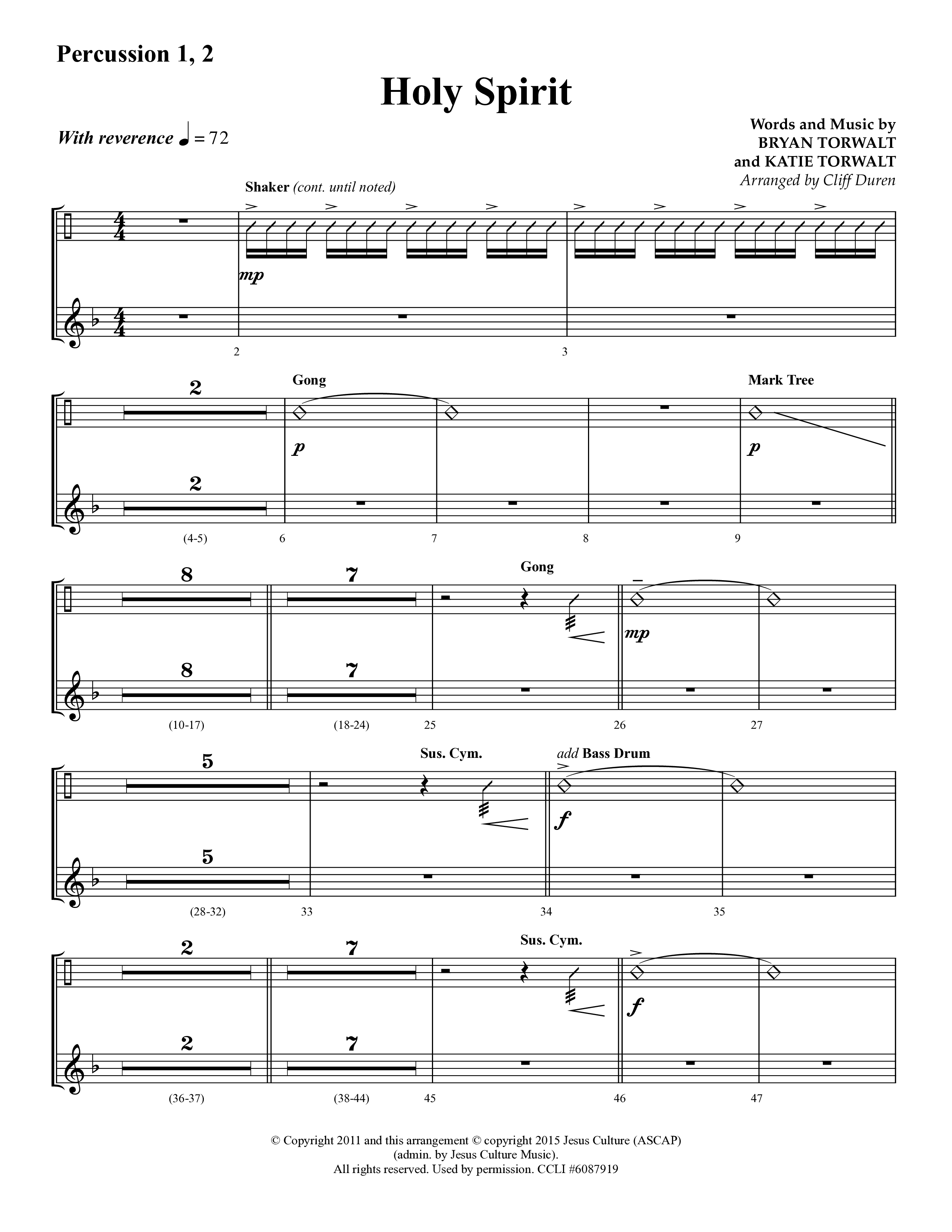 Holy Spirit (Choral Anthem SATB) Percussion 1/2 (Lifeway Choral / Arr. Cliff Duren)
