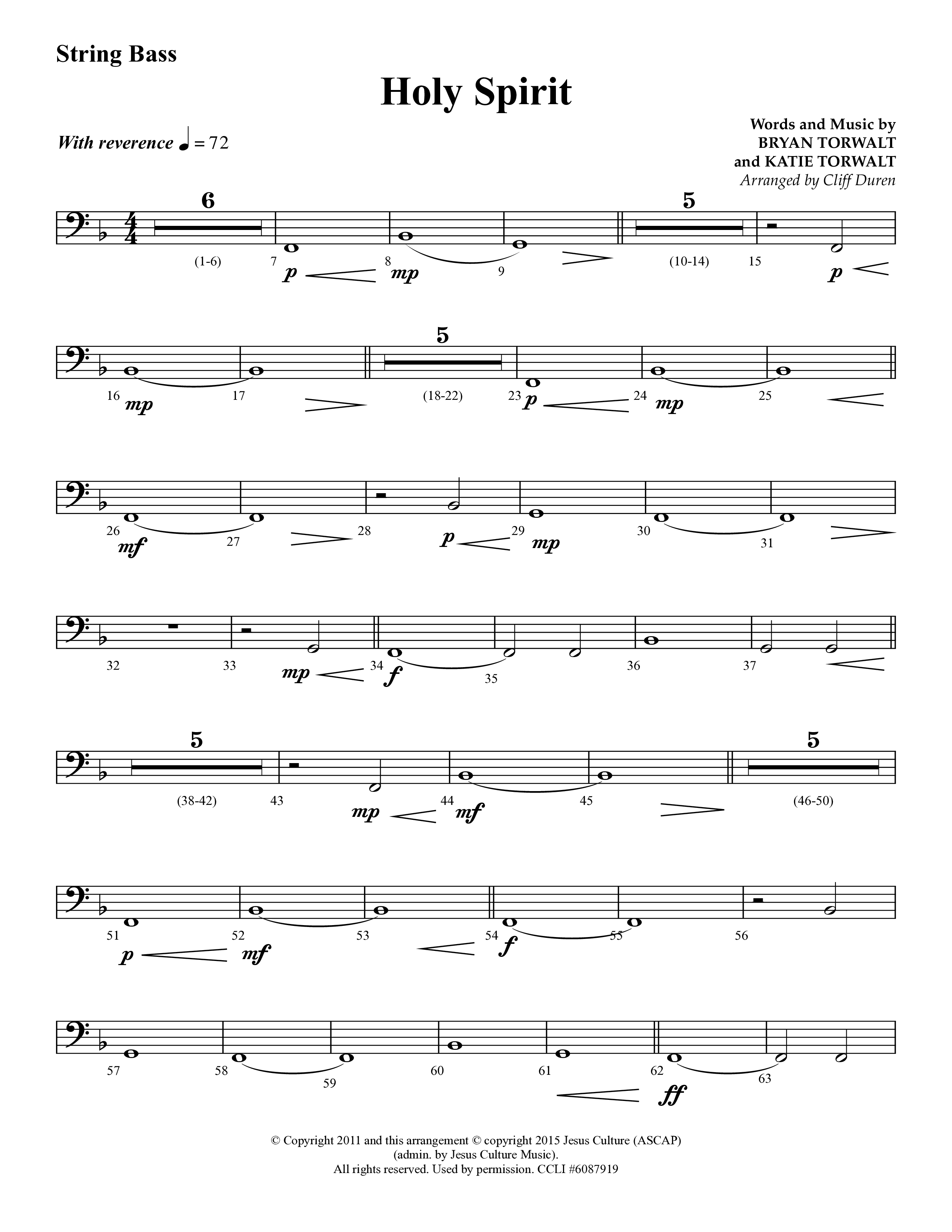 Holy Spirit  (Choral Anthem SATB) String Bass (Lifeway Choral / Arr. Cliff Duren)