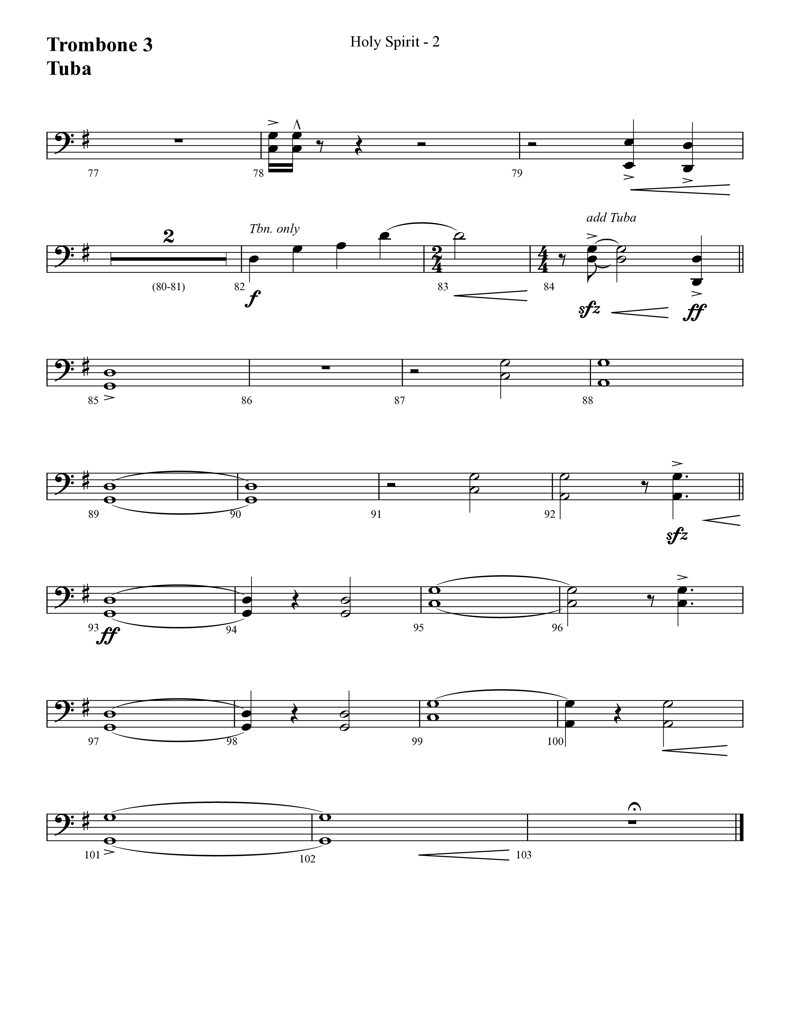 Holy Spirit  (Choral Anthem SATB) Trombone 3/Tuba (Lifeway Choral / Arr. Cliff Duren)