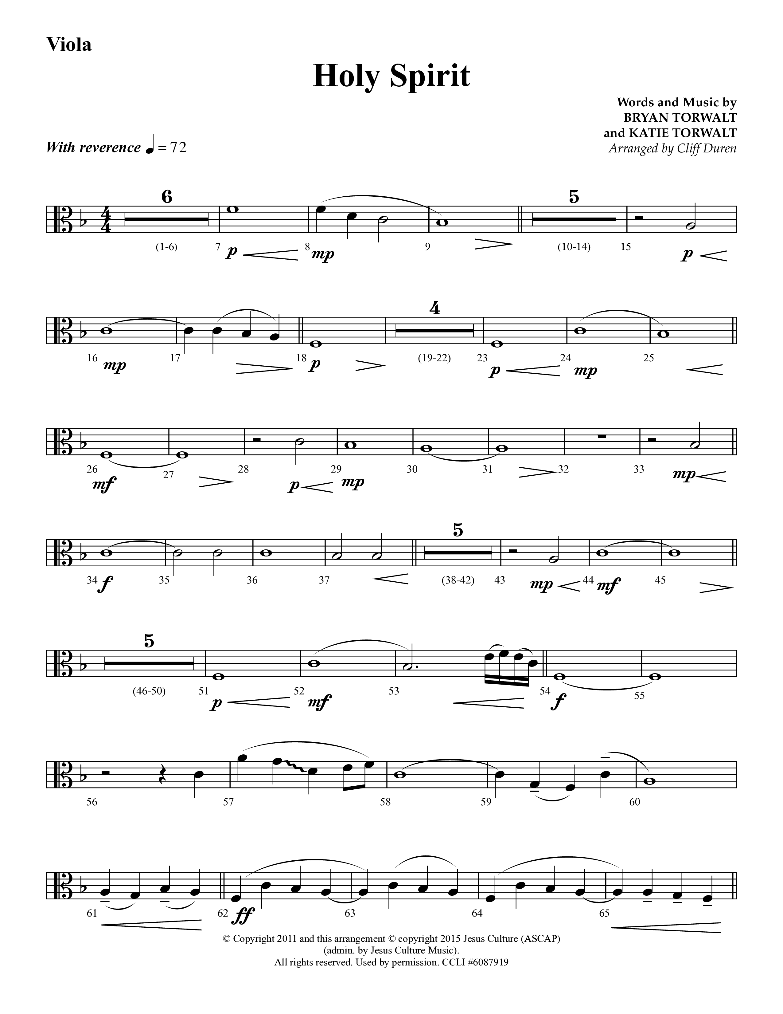 Holy Spirit  (Choral Anthem SATB) Viola (Lifeway Choral / Arr. Cliff Duren)