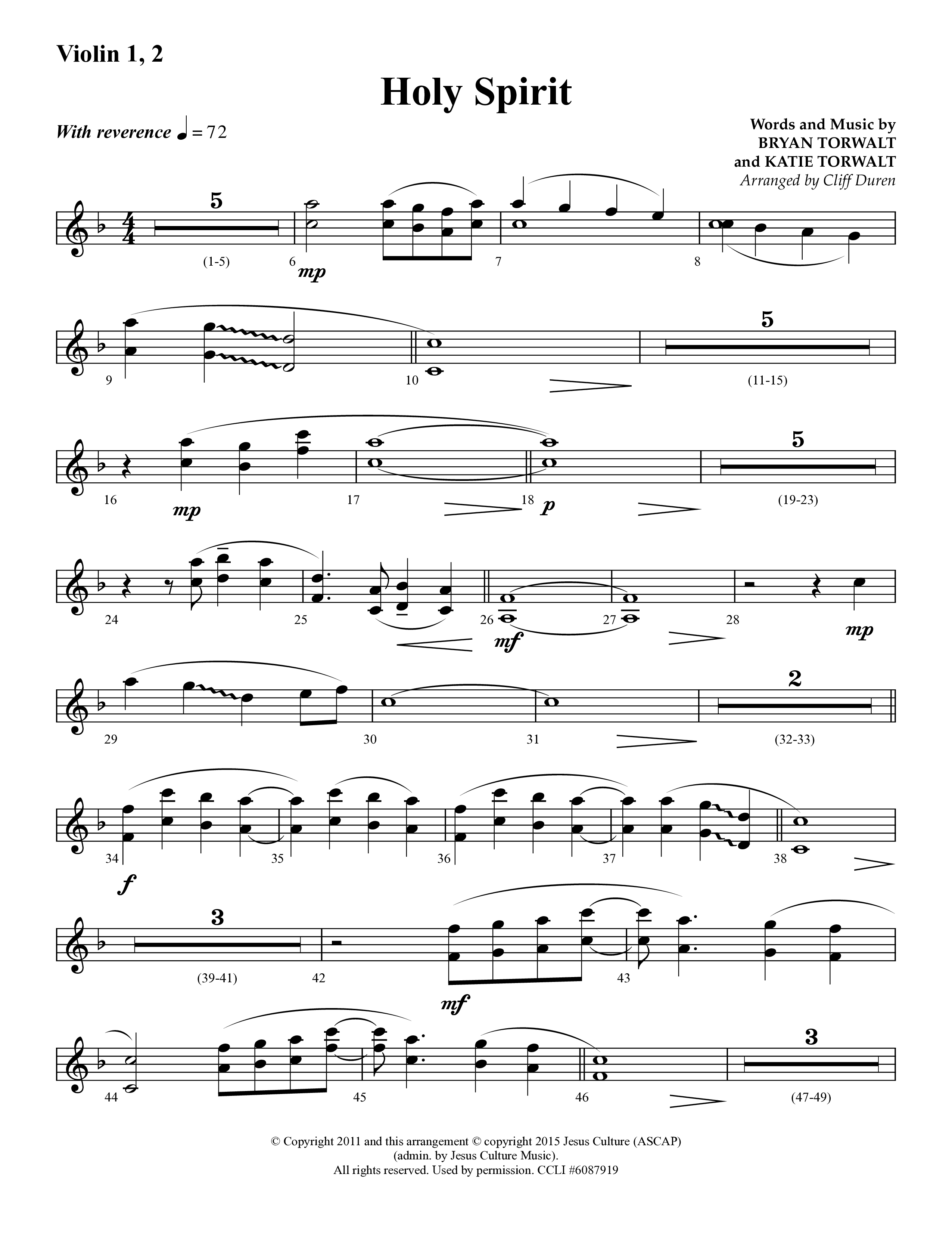 Holy Spirit  (Choral Anthem SATB) Violin 1/2 (Lifeway Choral / Arr. Cliff Duren)