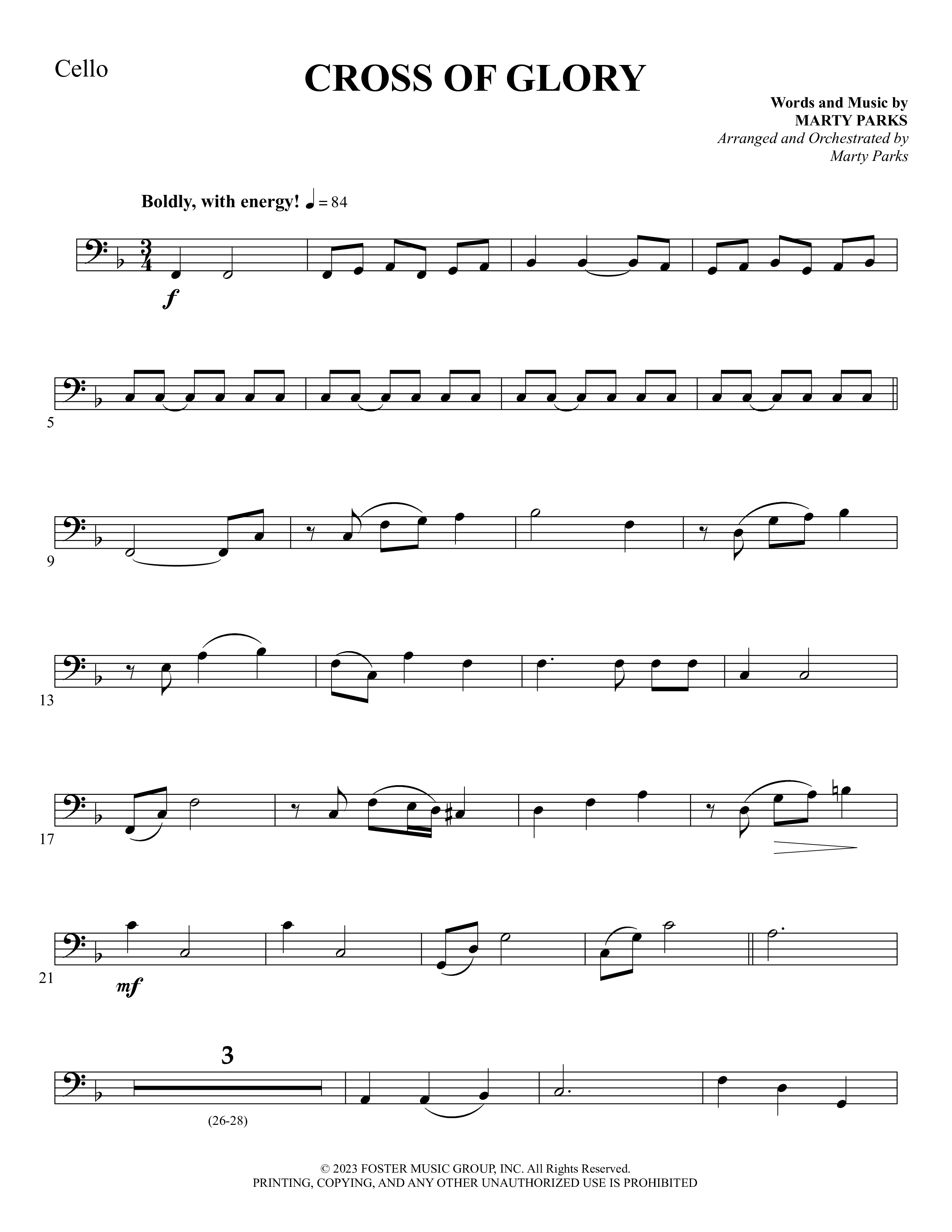 Cross Of Glory (Choral Anthem SATB) Cello (Foster Music Group / Arr. Marty Parks)