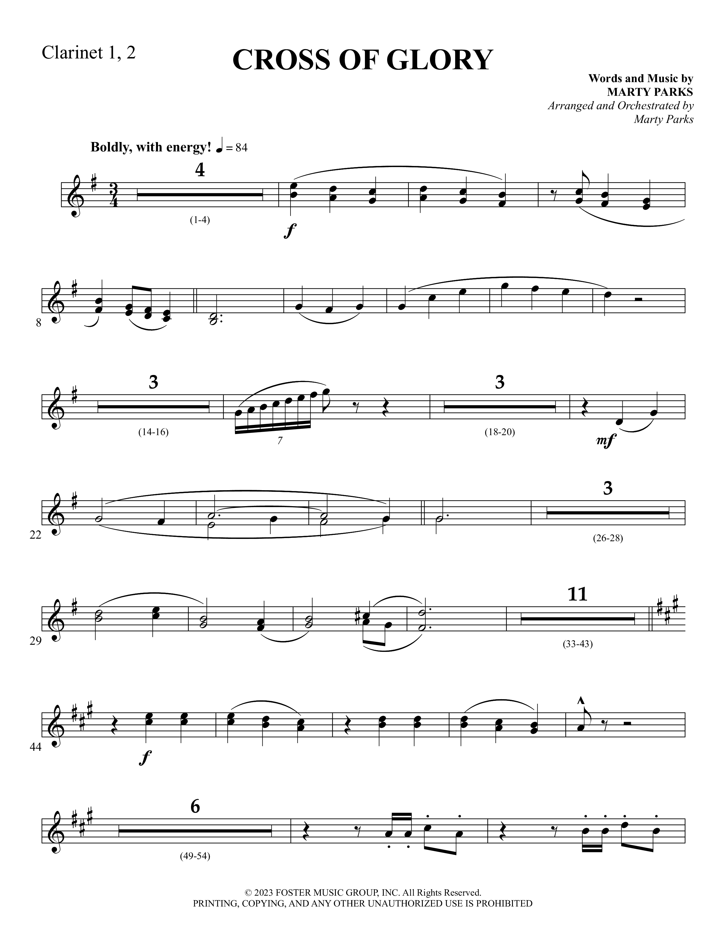 Cross Of Glory (Choral Anthem SATB) Clarinet 1/2 (Foster Music Group / Arr. Marty Parks)