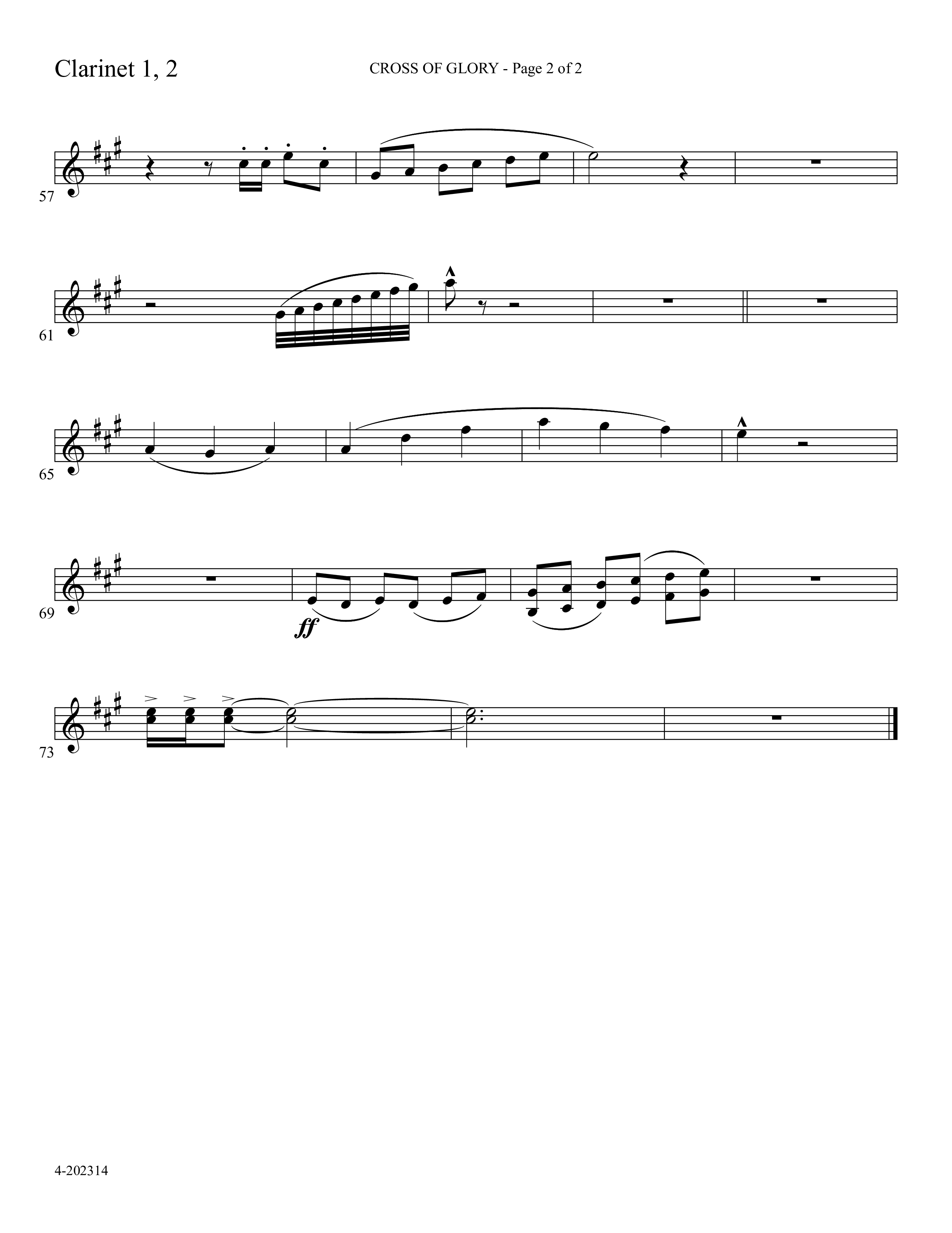 Cross Of Glory (Choral Anthem SATB) Clarinet 1/2 (Foster Music Group / Arr. Marty Parks)