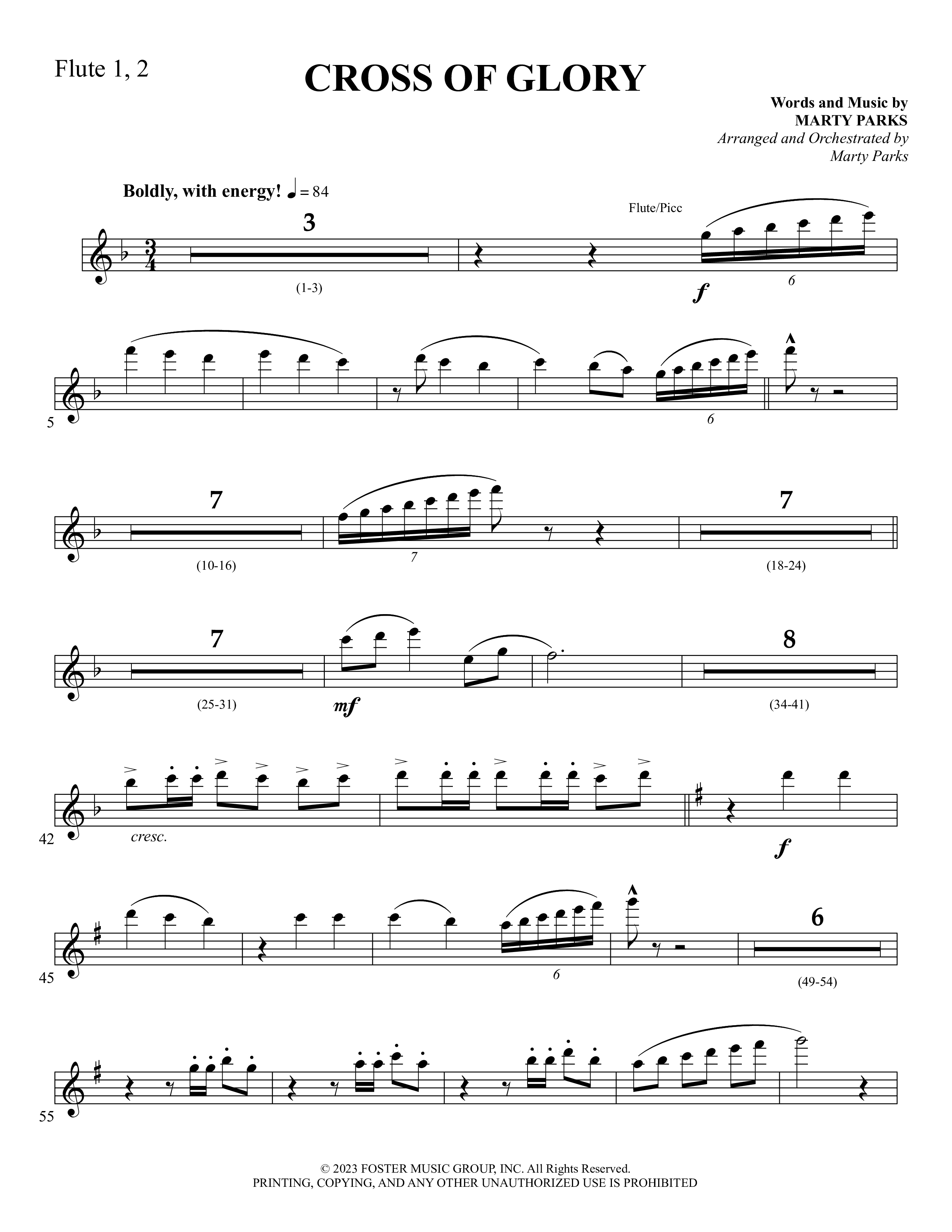 Cross Of Glory (Choral Anthem SATB) Flute 1/2 (Foster Music Group / Arr. Marty Parks)