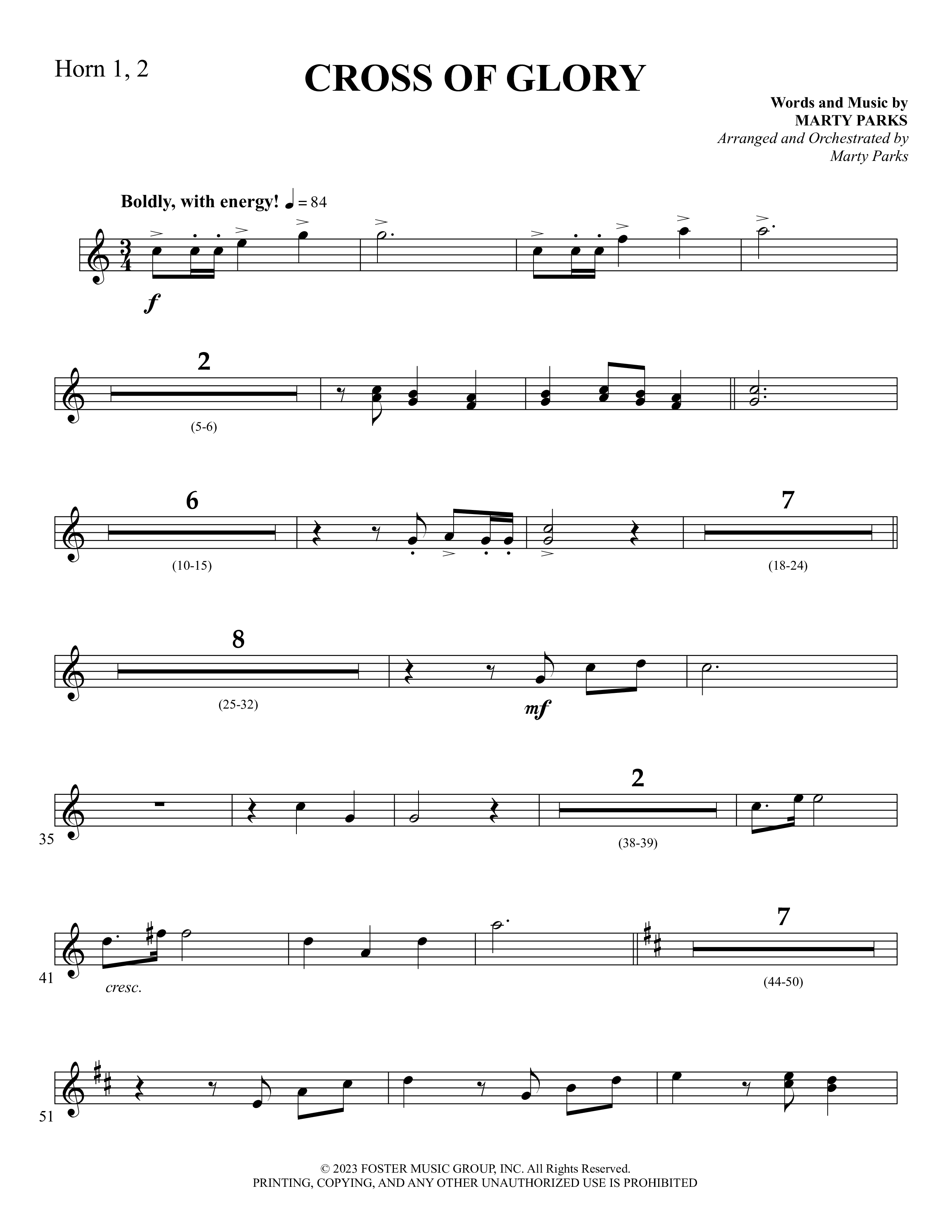 Cross Of Glory (Choral Anthem SATB) French Horn 1/2 (Foster Music Group / Arr. Marty Parks)