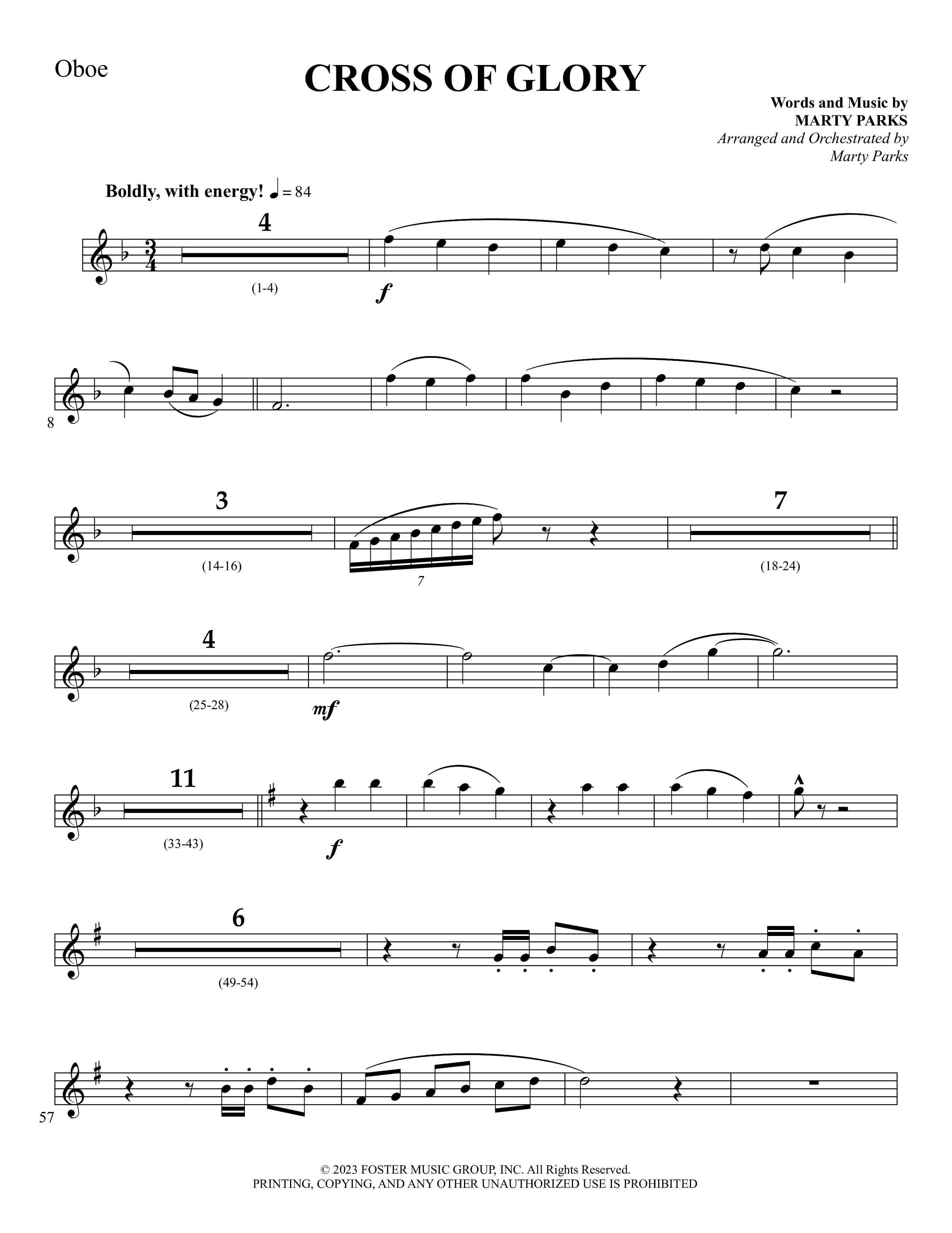 Cross Of Glory (Choral Anthem SATB) Oboe (Foster Music Group / Arr. Marty Parks)