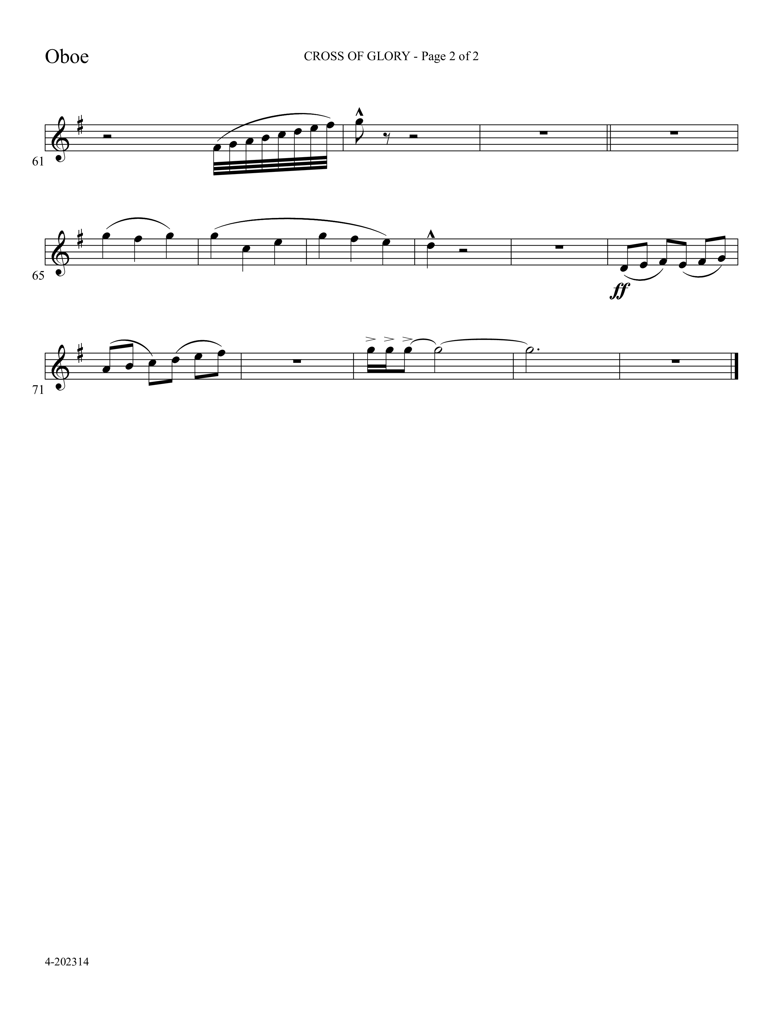 Cross Of Glory (Choral Anthem SATB) Oboe (Foster Music Group / Arr. Marty Parks)