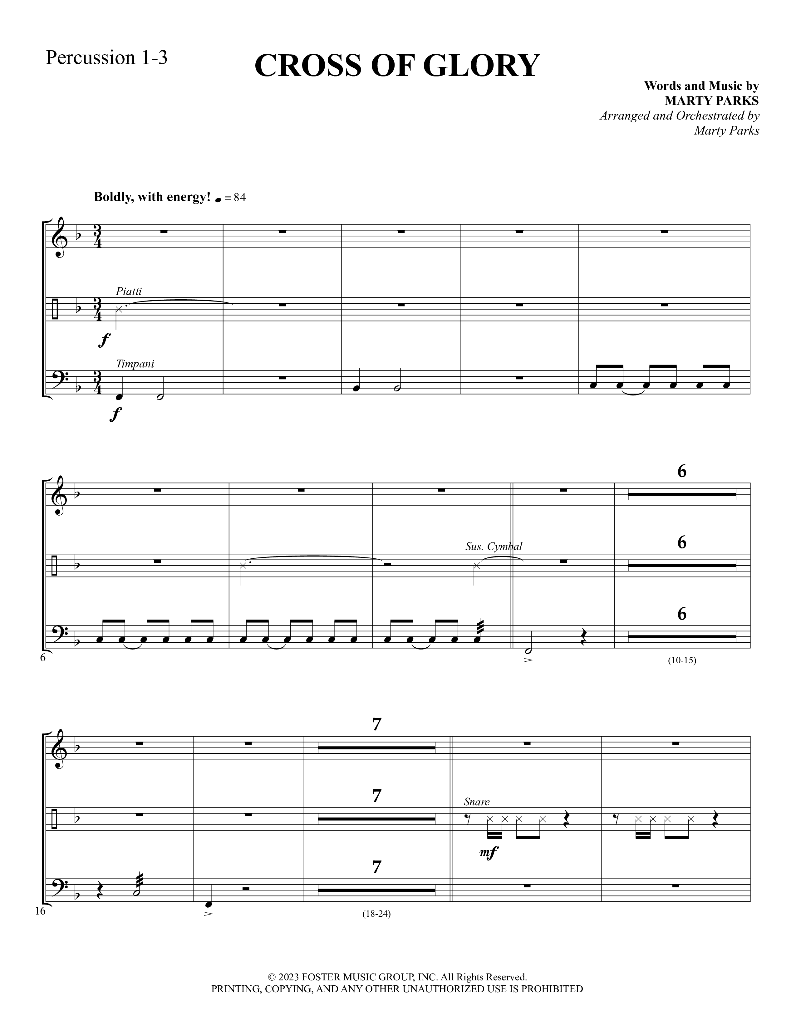 Cross Of Glory (Choral Anthem SATB) Percussion 1/2 (Foster Music Group / Arr. Marty Parks)