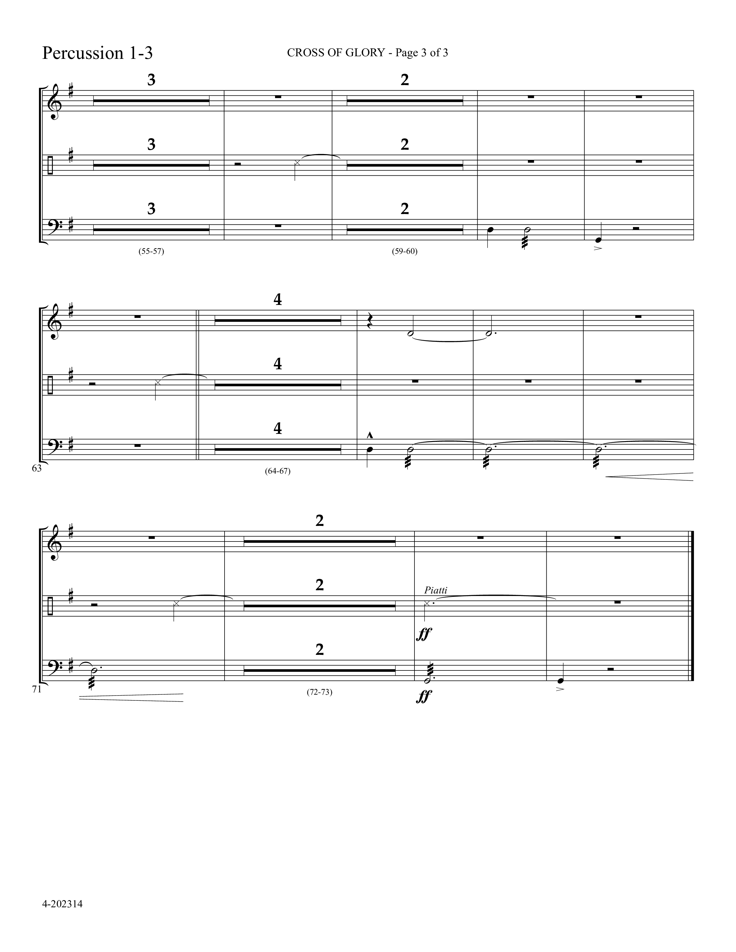 Cross Of Glory (Choral Anthem SATB) Percussion 1/2 (Foster Music Group / Arr. Marty Parks)