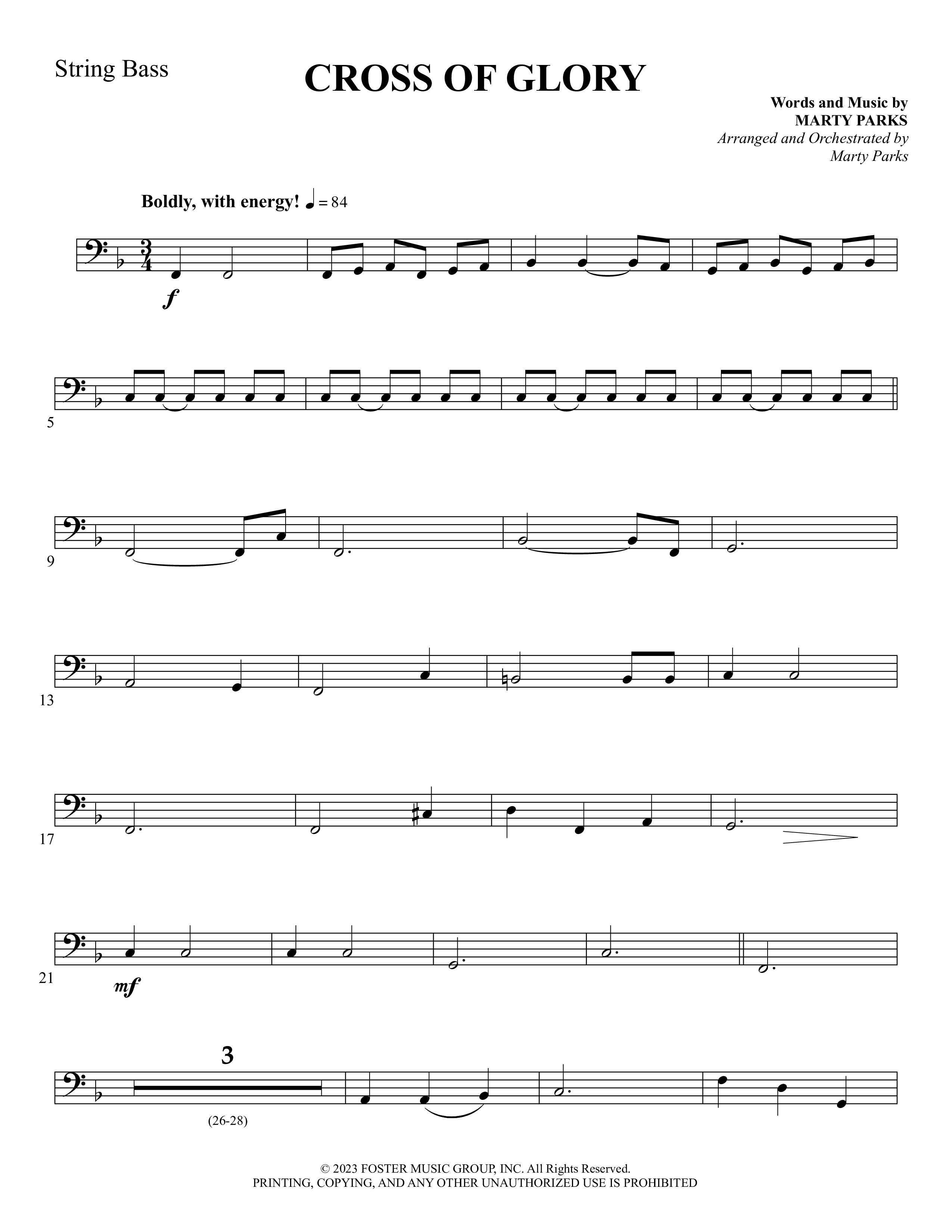 Cross Of Glory (Choral Anthem SATB) String Bass (Foster Music Group / Arr. Marty Parks)