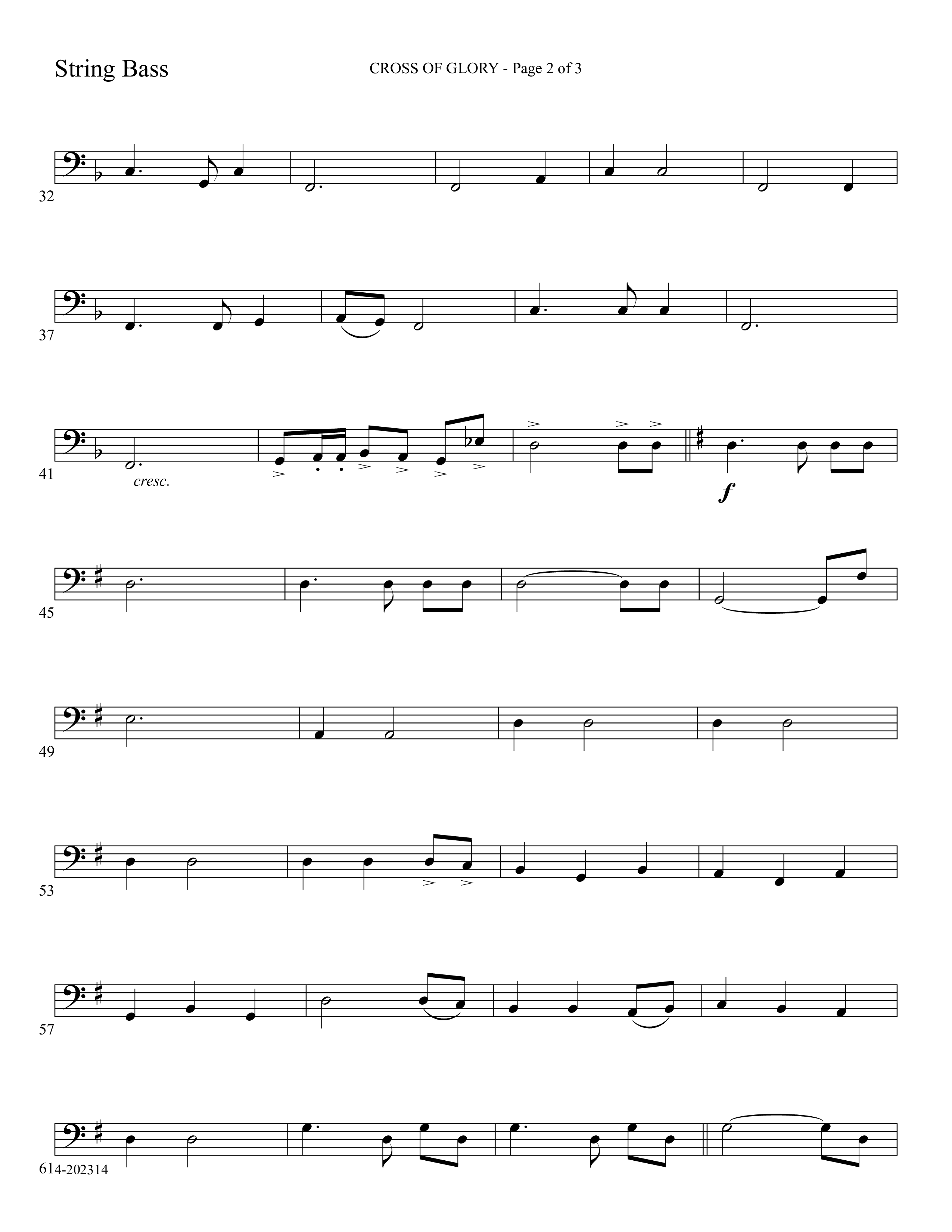 Cross Of Glory (Choral Anthem SATB) String Bass (Foster Music Group / Arr. Marty Parks)