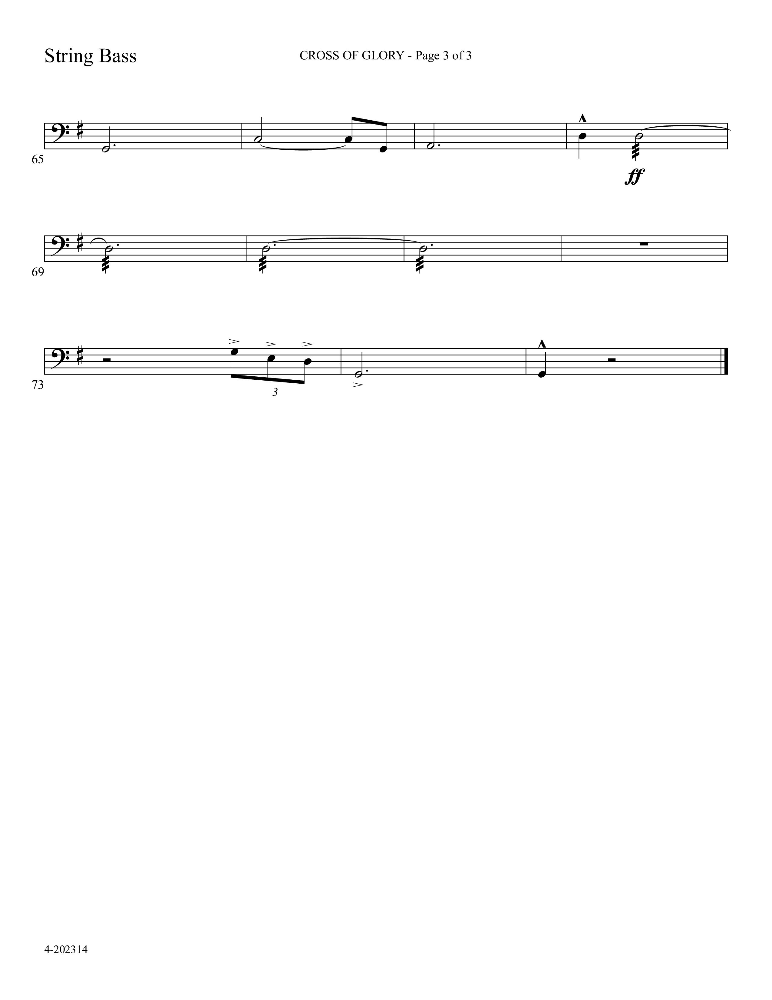Cross Of Glory (Choral Anthem SATB) String Bass (Foster Music Group / Arr. Marty Parks)