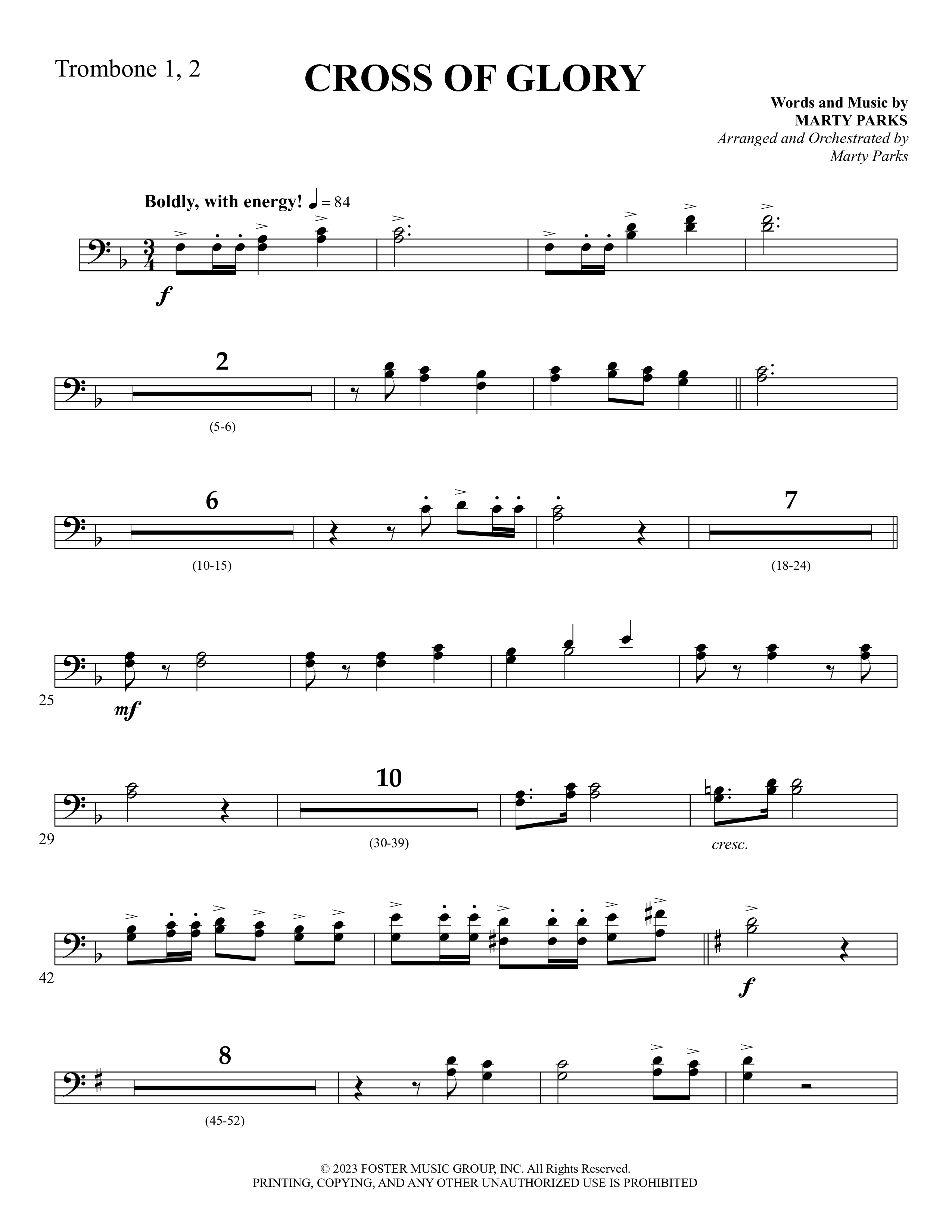 Cross Of Glory (Choral Anthem SATB) Trombone 1/2 (Foster Music Group / Arr. Marty Parks)