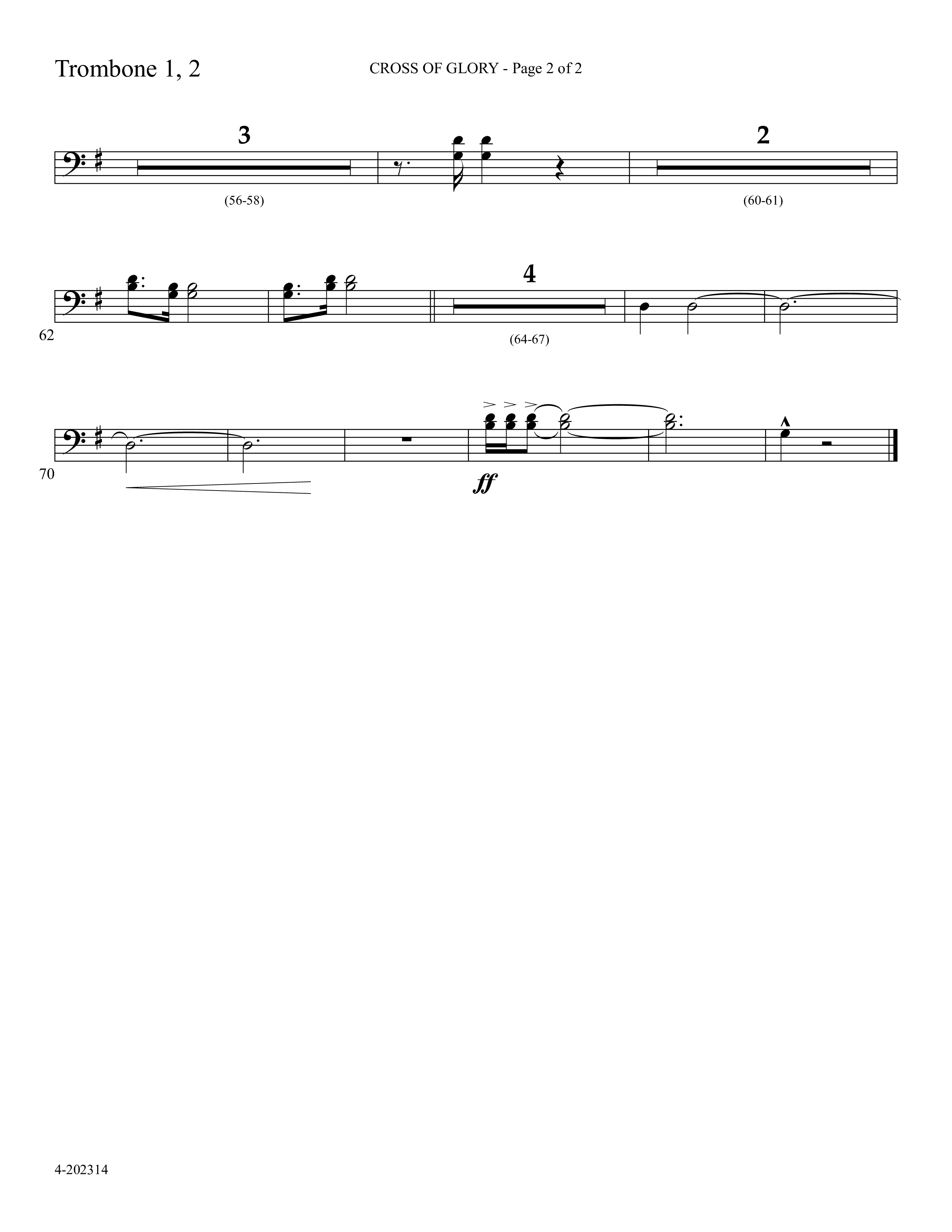 Cross Of Glory (Choral Anthem SATB) Trombone 1/2 (Foster Music Group / Arr. Marty Parks)