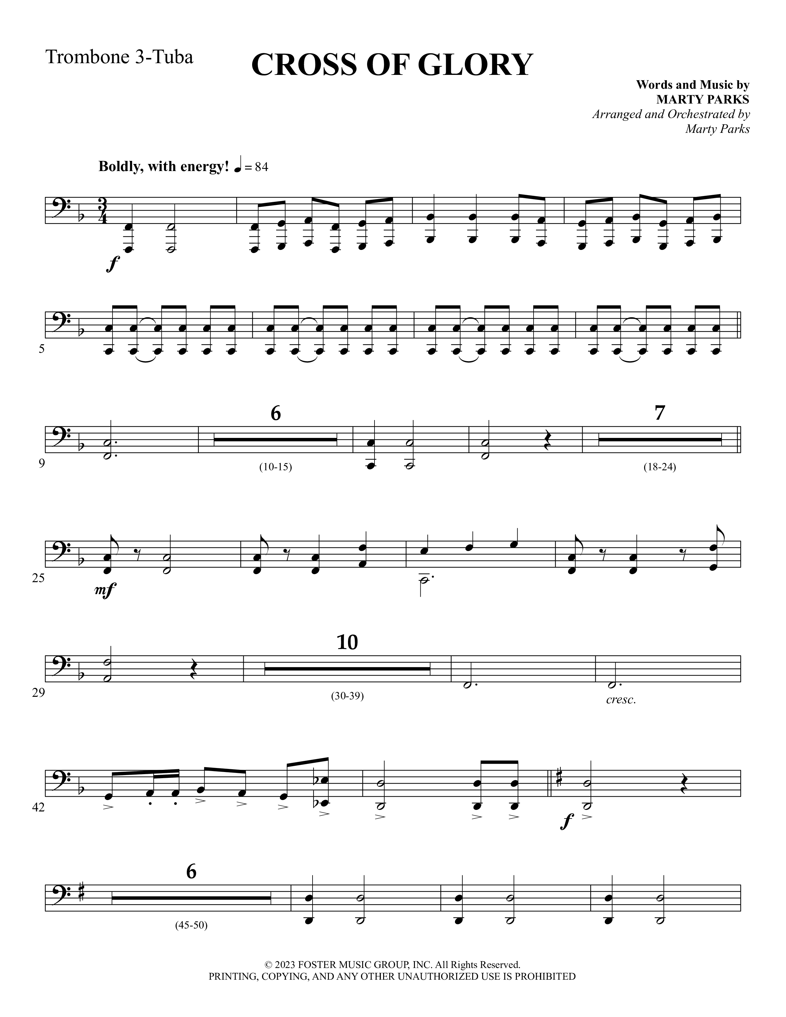 Cross Of Glory (Choral Anthem SATB) Trombone 3/Tuba (Foster Music Group / Arr. Marty Parks)