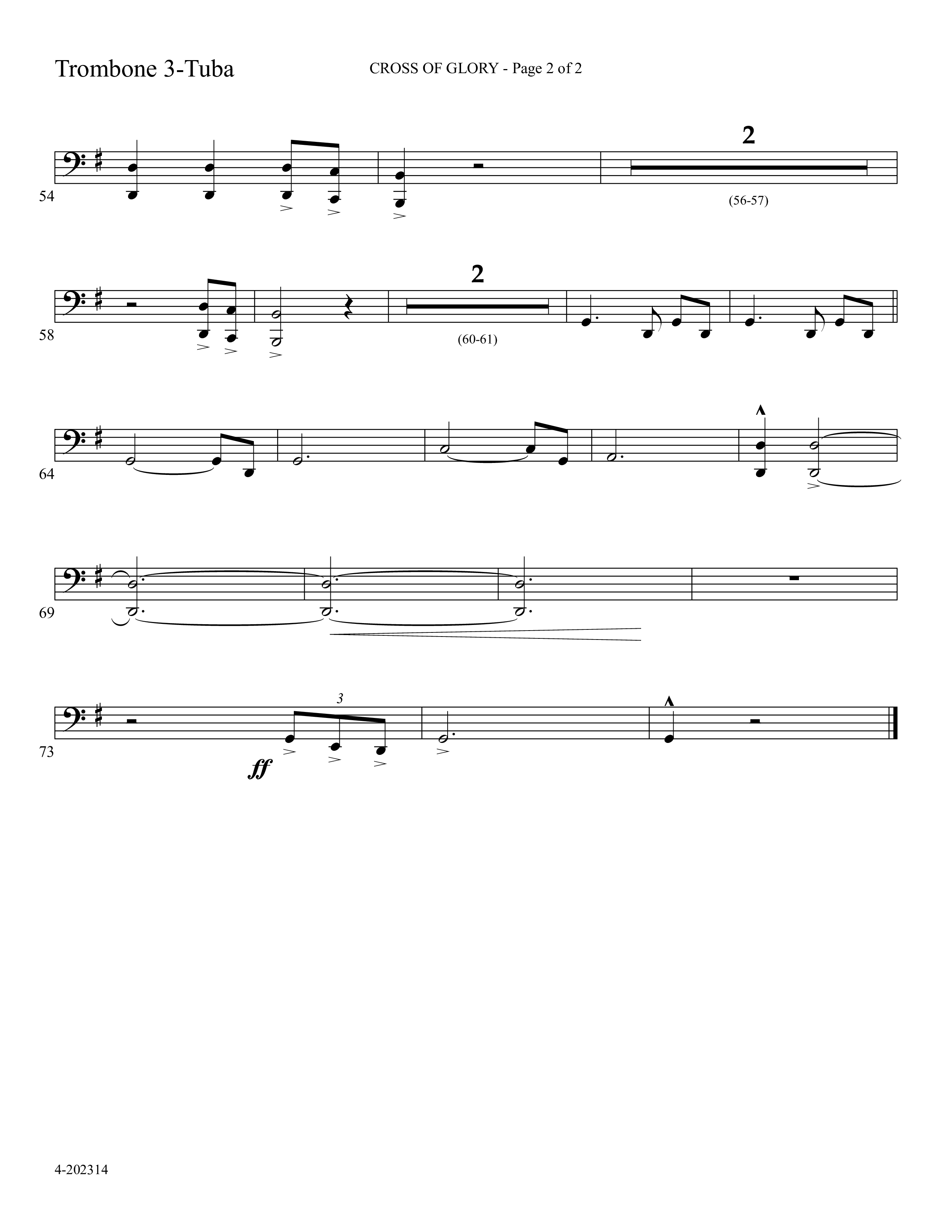 Cross Of Glory (Choral Anthem SATB) Trombone 3/Tuba (Foster Music Group / Arr. Marty Parks)
