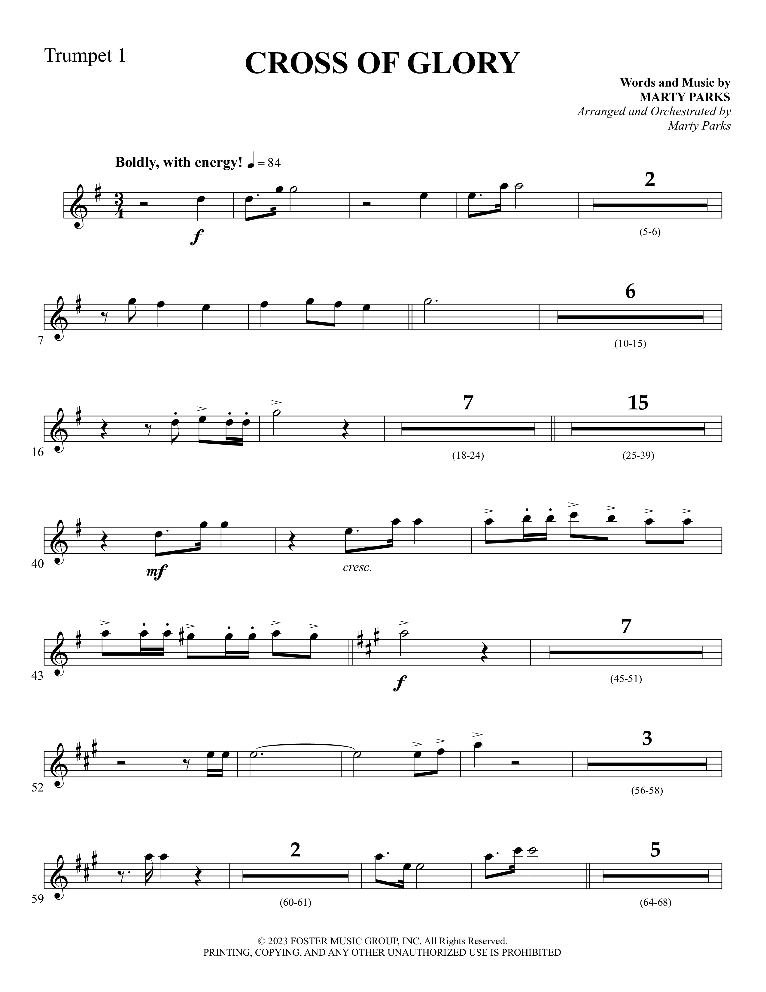 Cross Of Glory (Choral Anthem SATB) Trumpet 1 (Foster Music Group / Arr. Marty Parks)