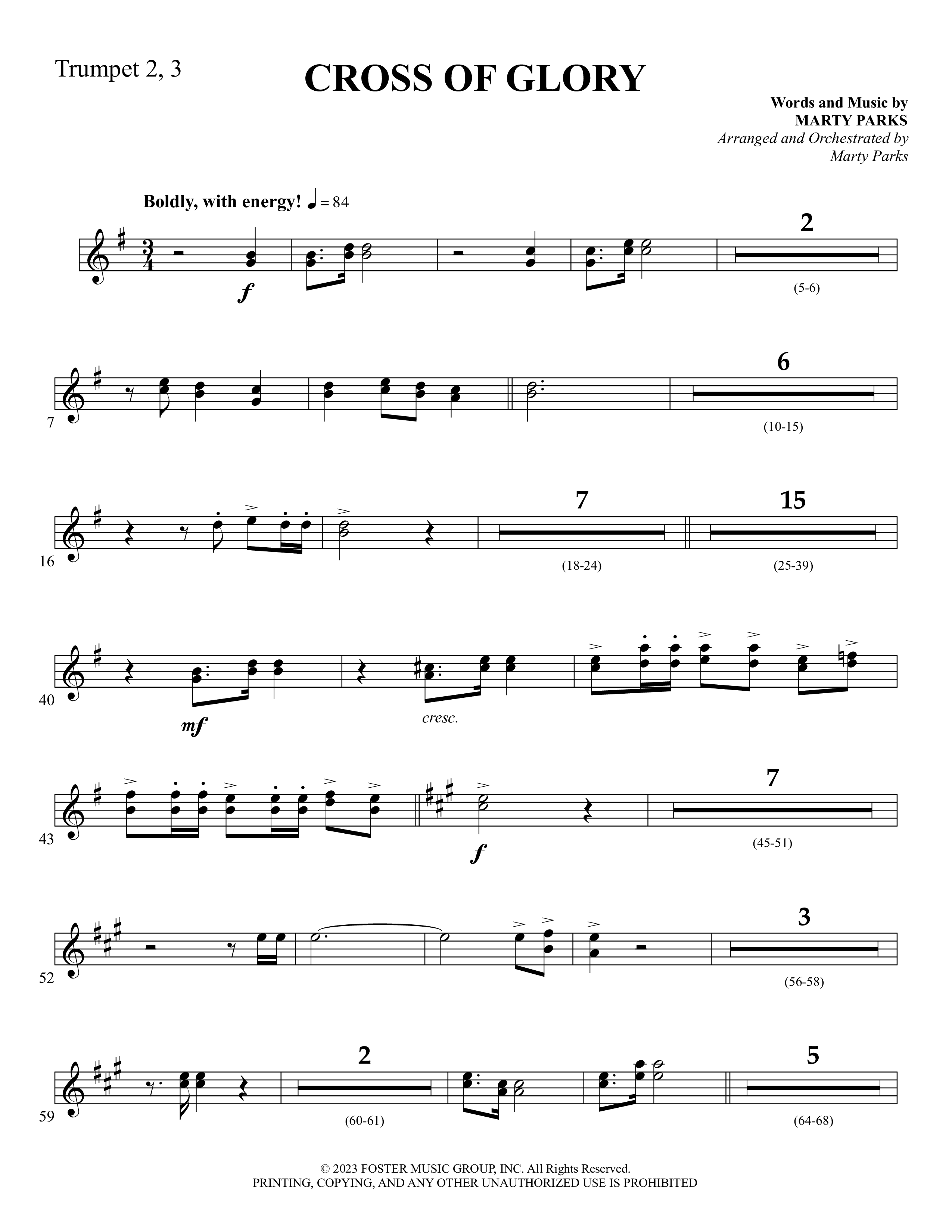 Cross Of Glory (Choral Anthem SATB) Trumpet 2/3 (Foster Music Group / Arr. Marty Parks)