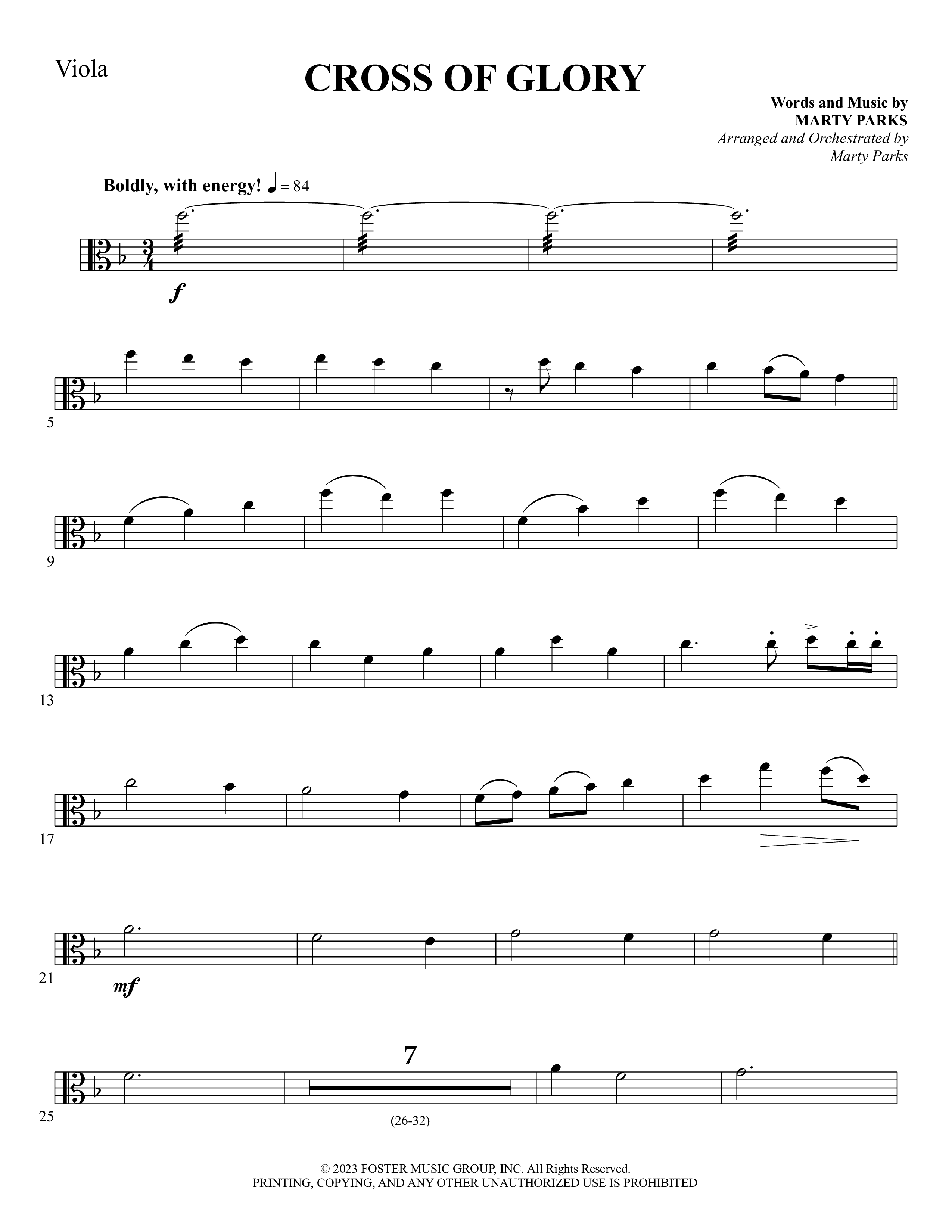 Cross Of Glory (Choral Anthem SATB) Viola (Foster Music Group / Arr. Marty Parks)