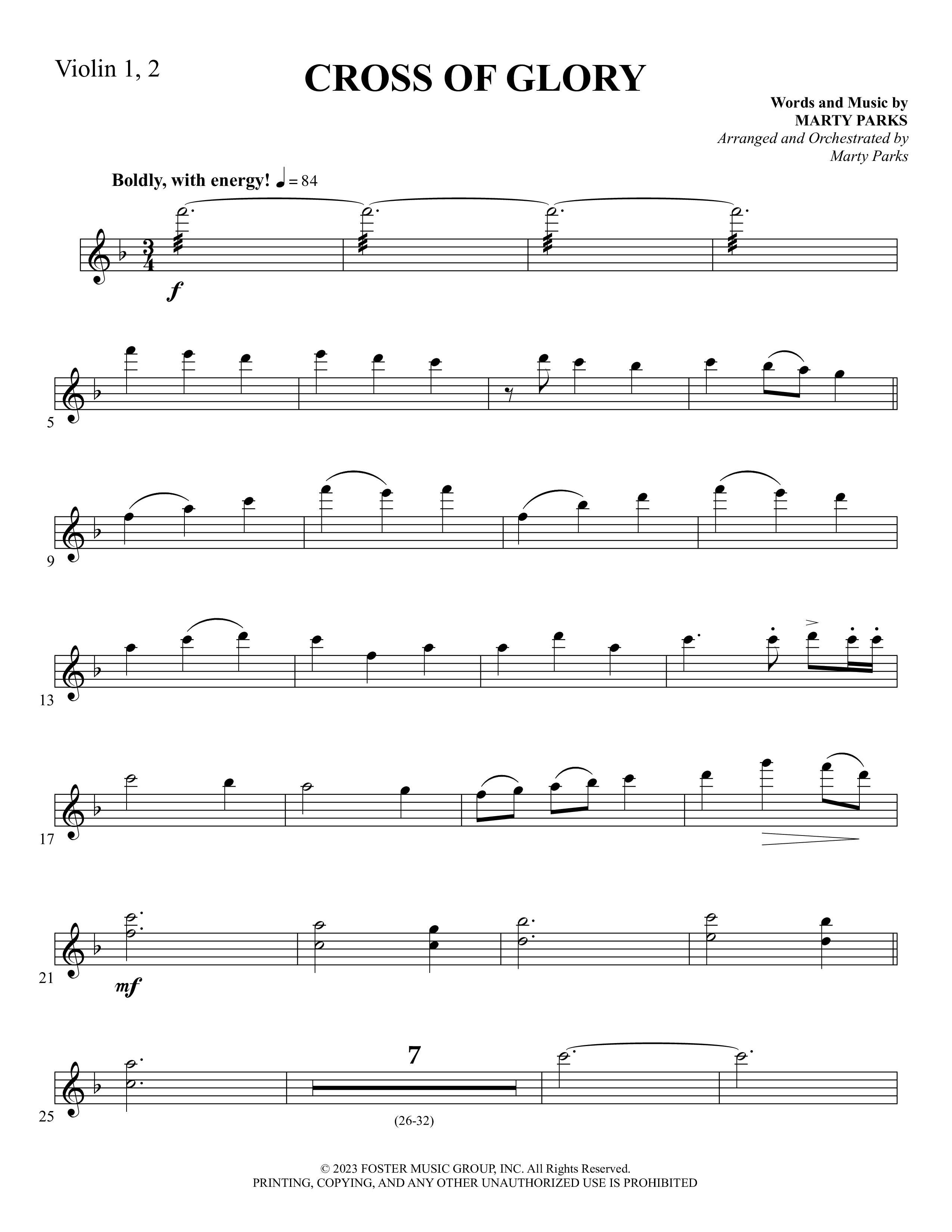 Cross Of Glory (Choral Anthem SATB) Violin 1/2 (Foster Music Group / Arr. Marty Parks)