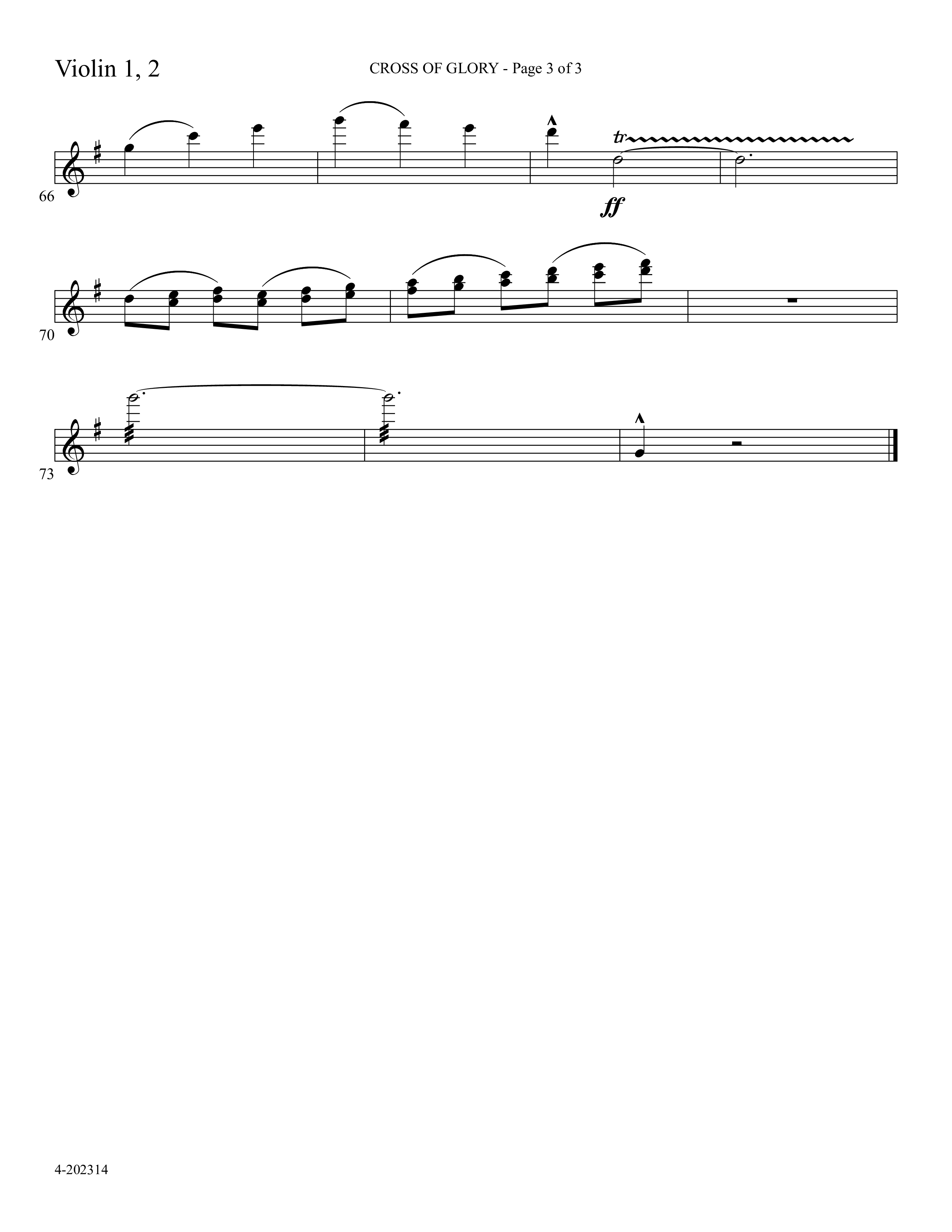 Cross Of Glory (Choral Anthem SATB) Violin 1/2 (Foster Music Group / Arr. Marty Parks)