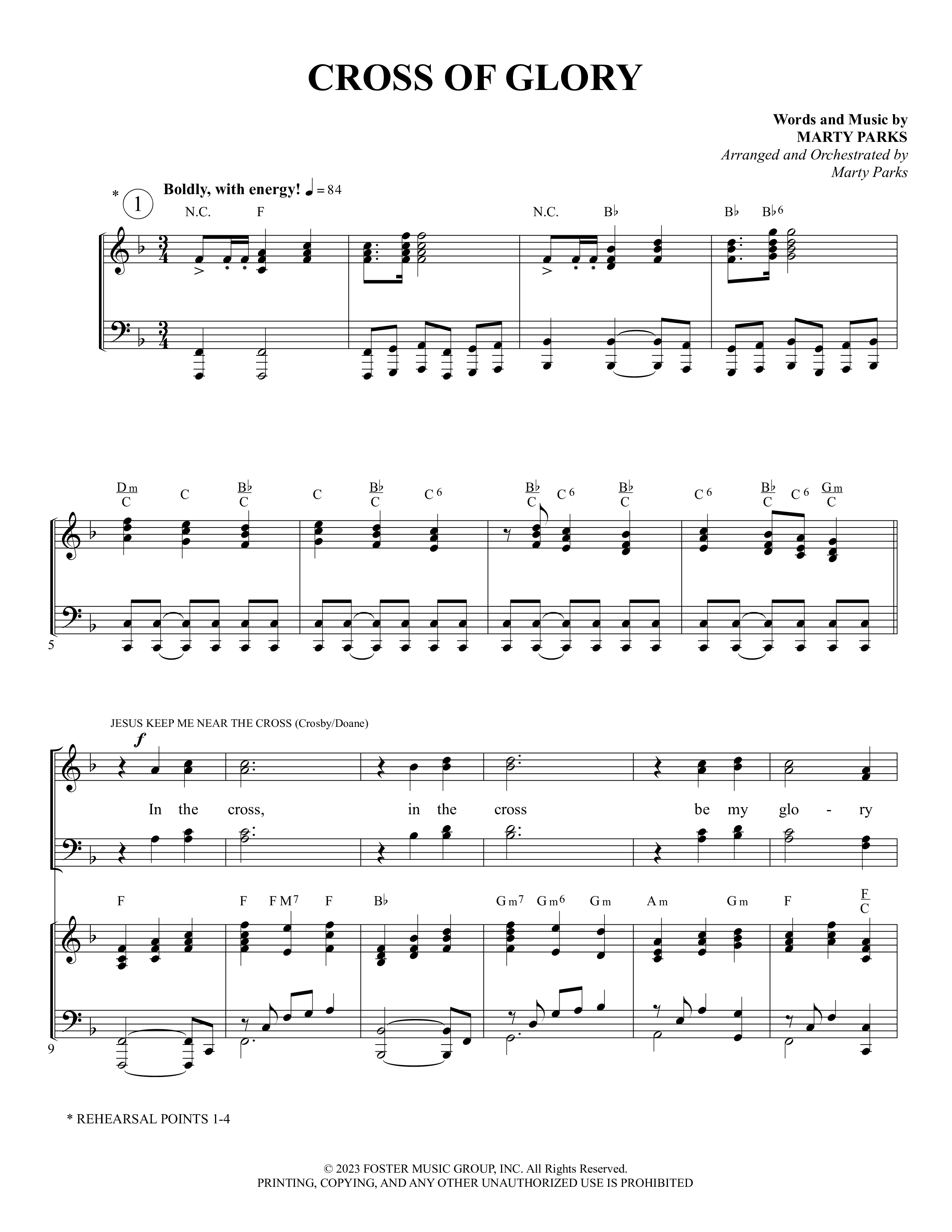 Cross Of Glory (Choral Anthem SATB) Piano/Choir (SATB) (Foster Music Group / Arr. Marty Parks)