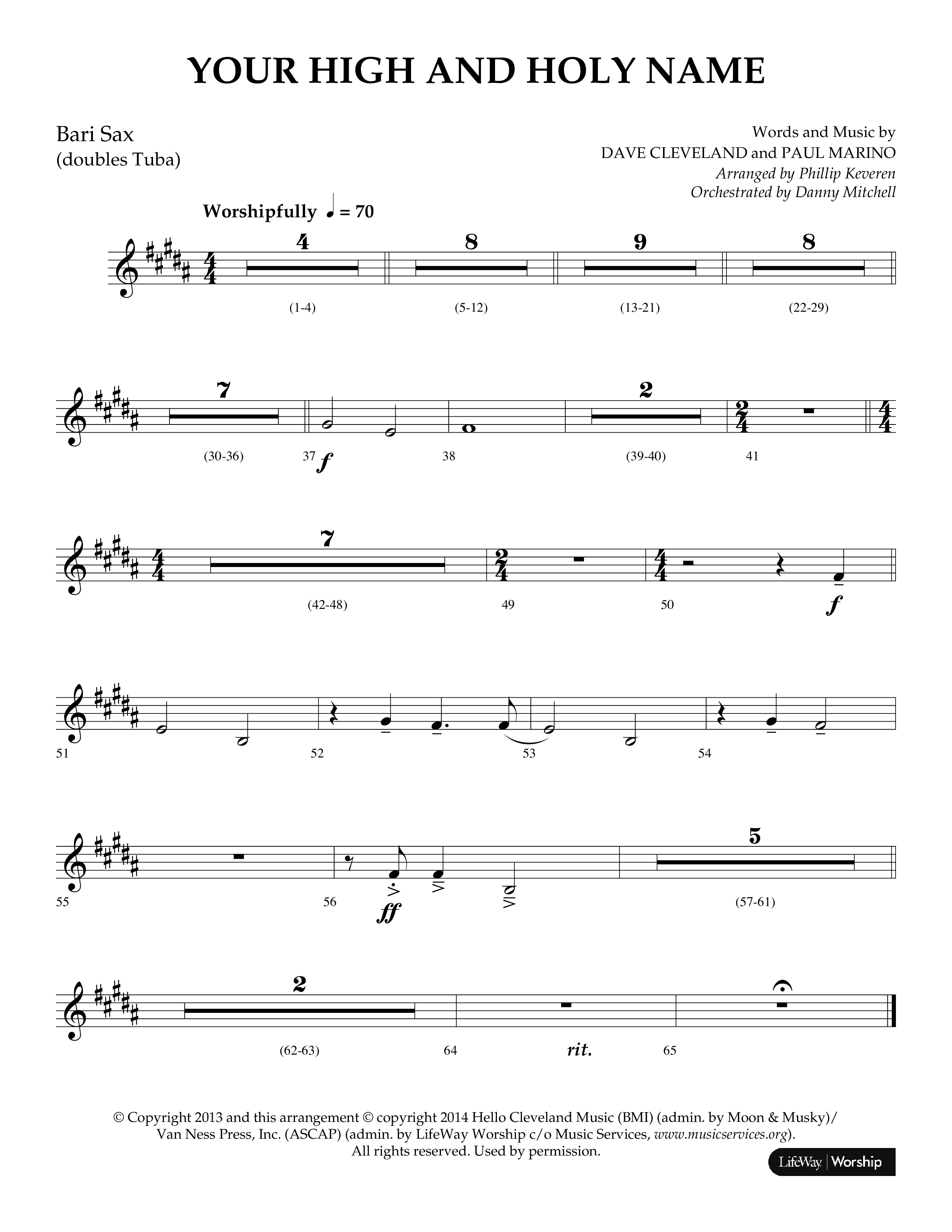Your High And Holy Name (Choral Anthem SATB) Bari Sax (Lifeway Choral / Arr. Phillip Keveren / Orch. Danny Mitchell)