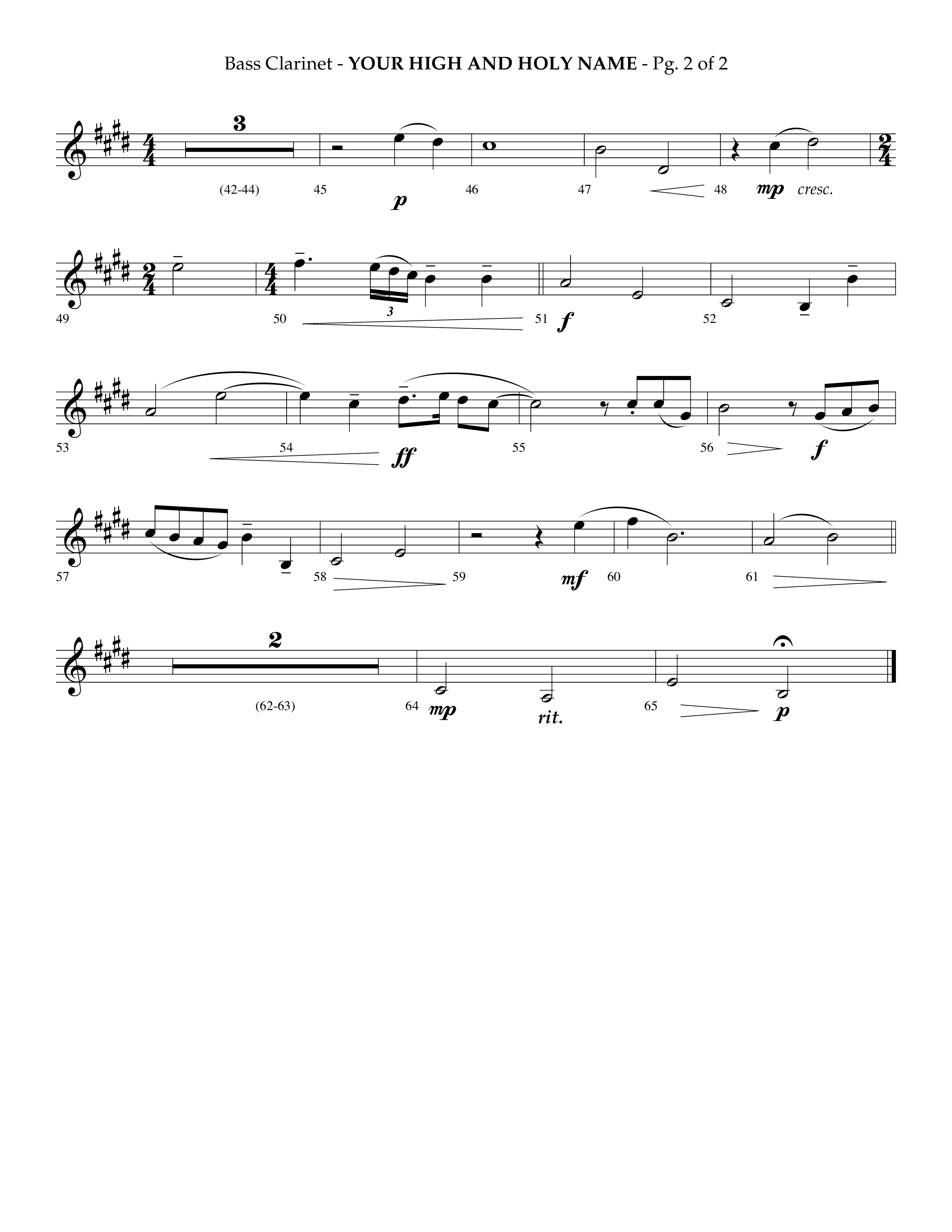 Your High And Holy Name (Choral Anthem SATB) Bass Clarinet (Lifeway Choral / Arr. Phillip Keveren / Orch. Danny Mitchell)