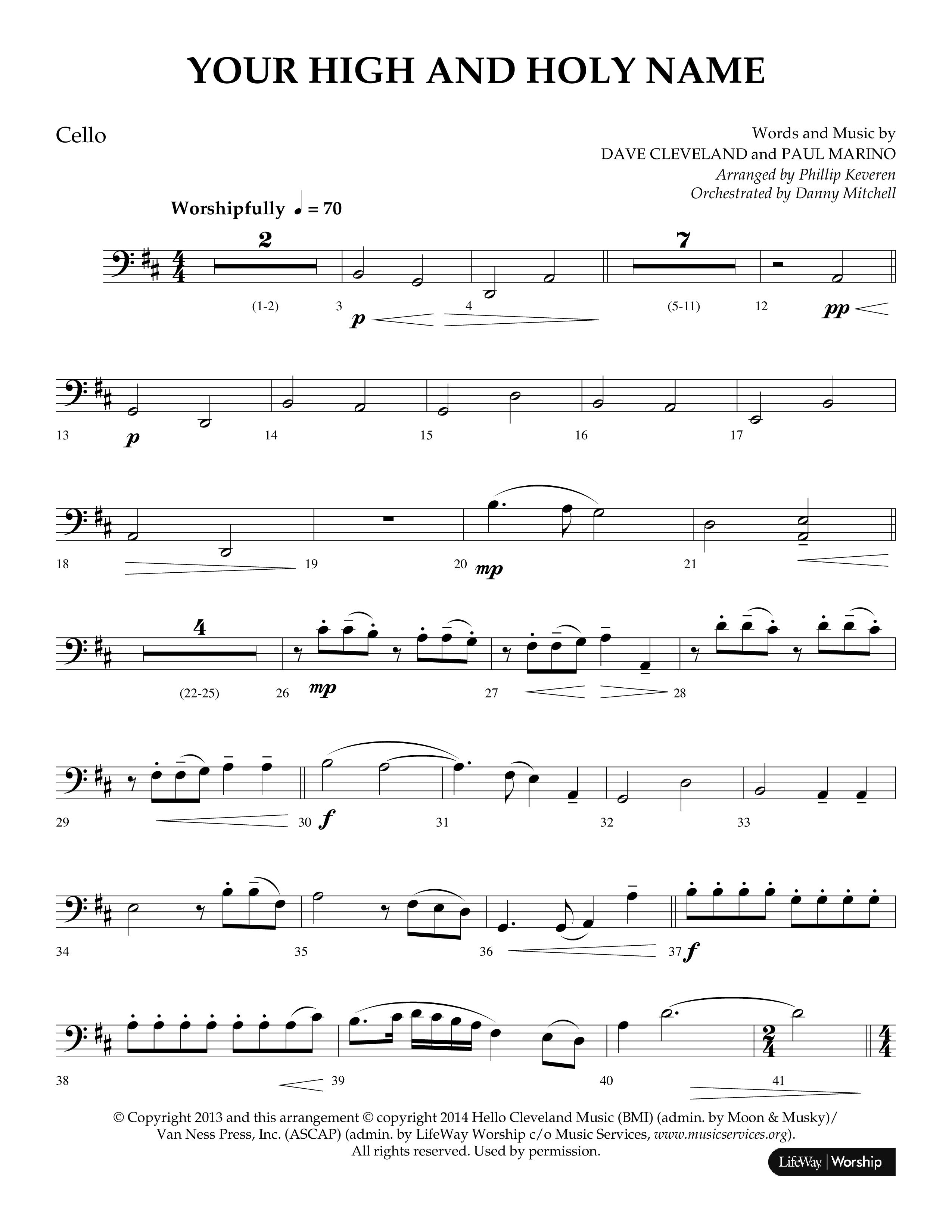Your High And Holy Name (Choral Anthem SATB) Cello (Lifeway Choral / Arr. Phillip Keveren / Orch. Danny Mitchell)