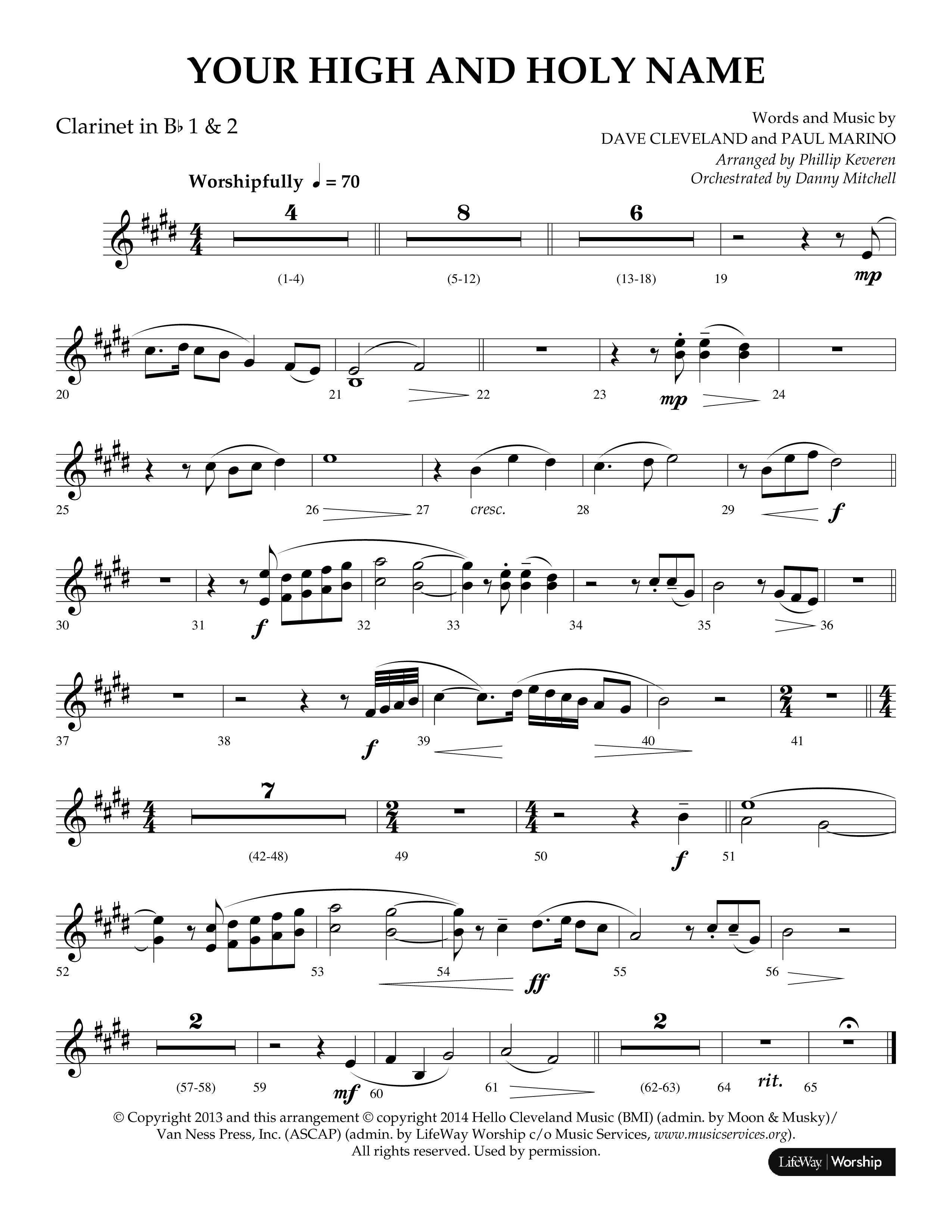 Your High And Holy Name (Choral Anthem SATB) Clarinet 1/2 (Lifeway Choral / Arr. Phillip Keveren / Orch. Danny Mitchell)