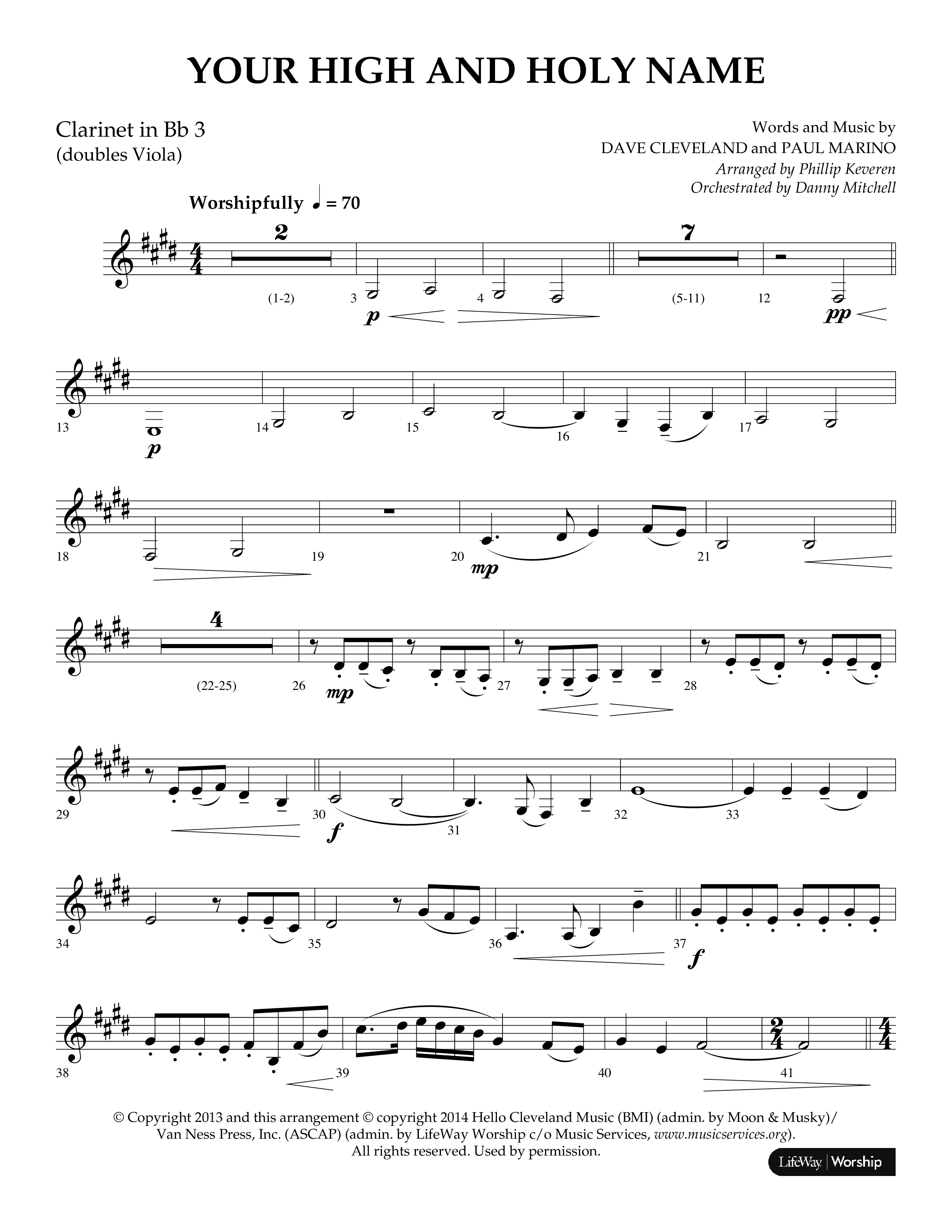 Your High And Holy Name (Choral Anthem SATB) Clarinet 3 (Lifeway Choral / Arr. Phillip Keveren / Orch. Danny Mitchell)