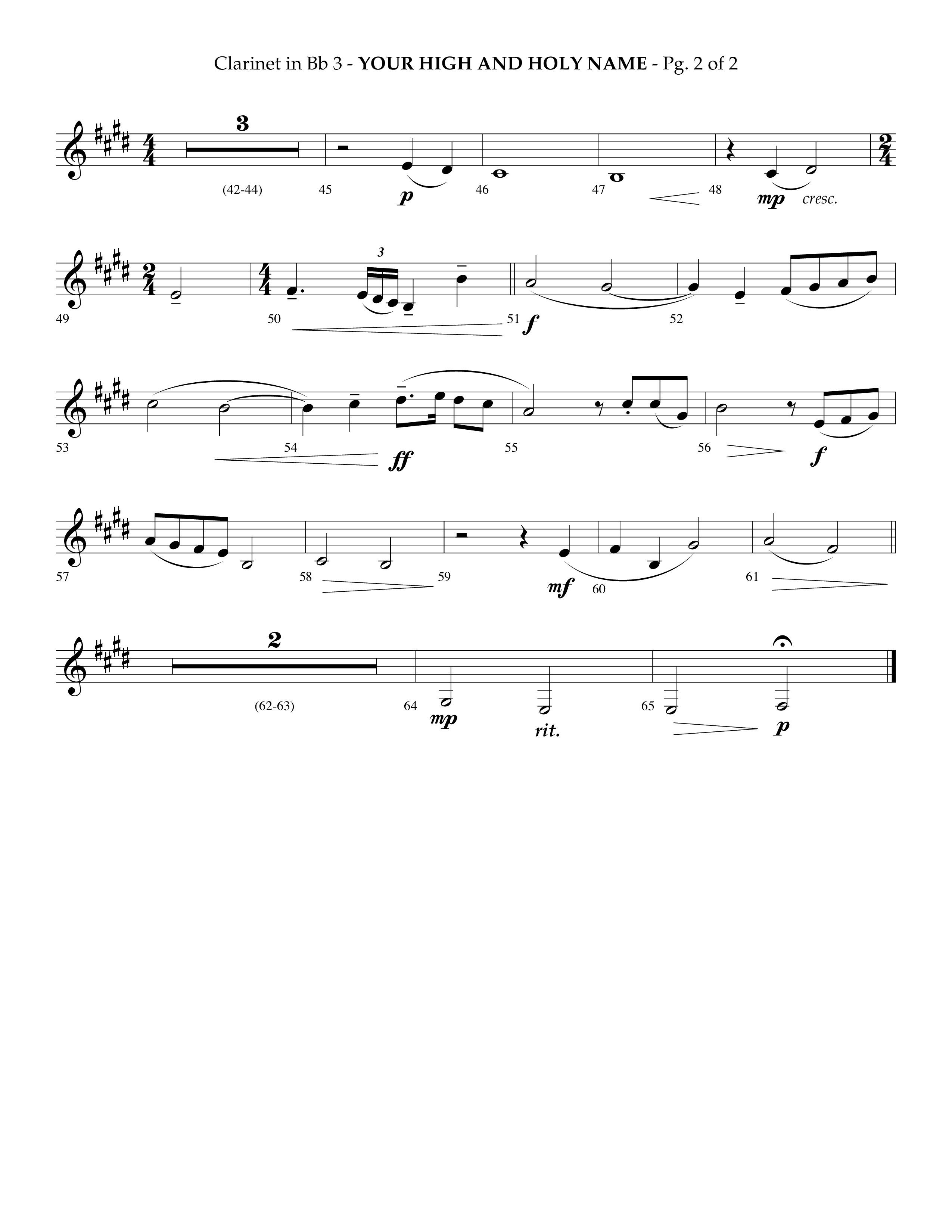 Your High And Holy Name (Choral Anthem SATB) Clarinet 3 (Lifeway Choral / Arr. Phillip Keveren / Orch. Danny Mitchell)