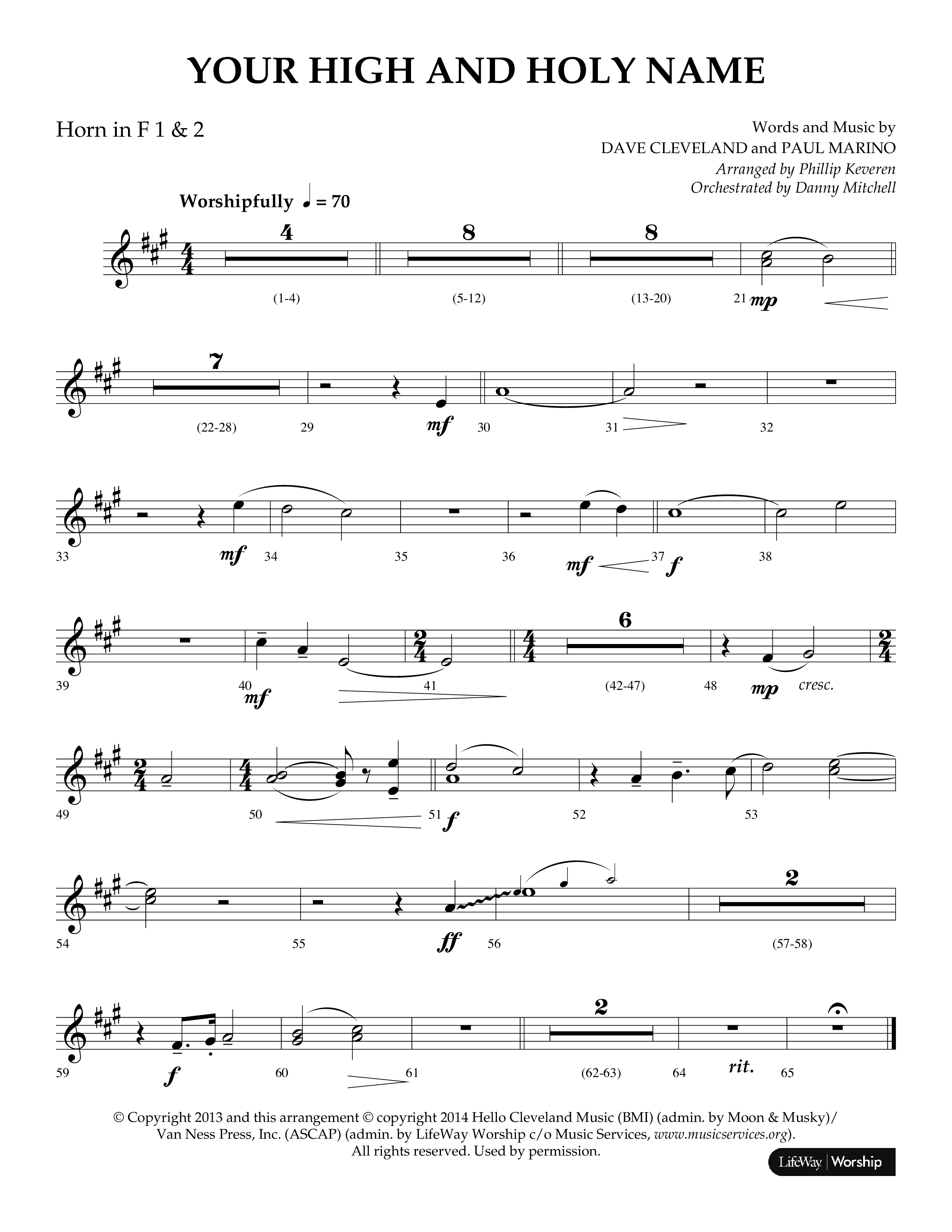 Your High And Holy Name (Choral Anthem SATB) French Horn 1/2 (Lifeway Choral / Arr. Phillip Keveren / Orch. Danny Mitchell)
