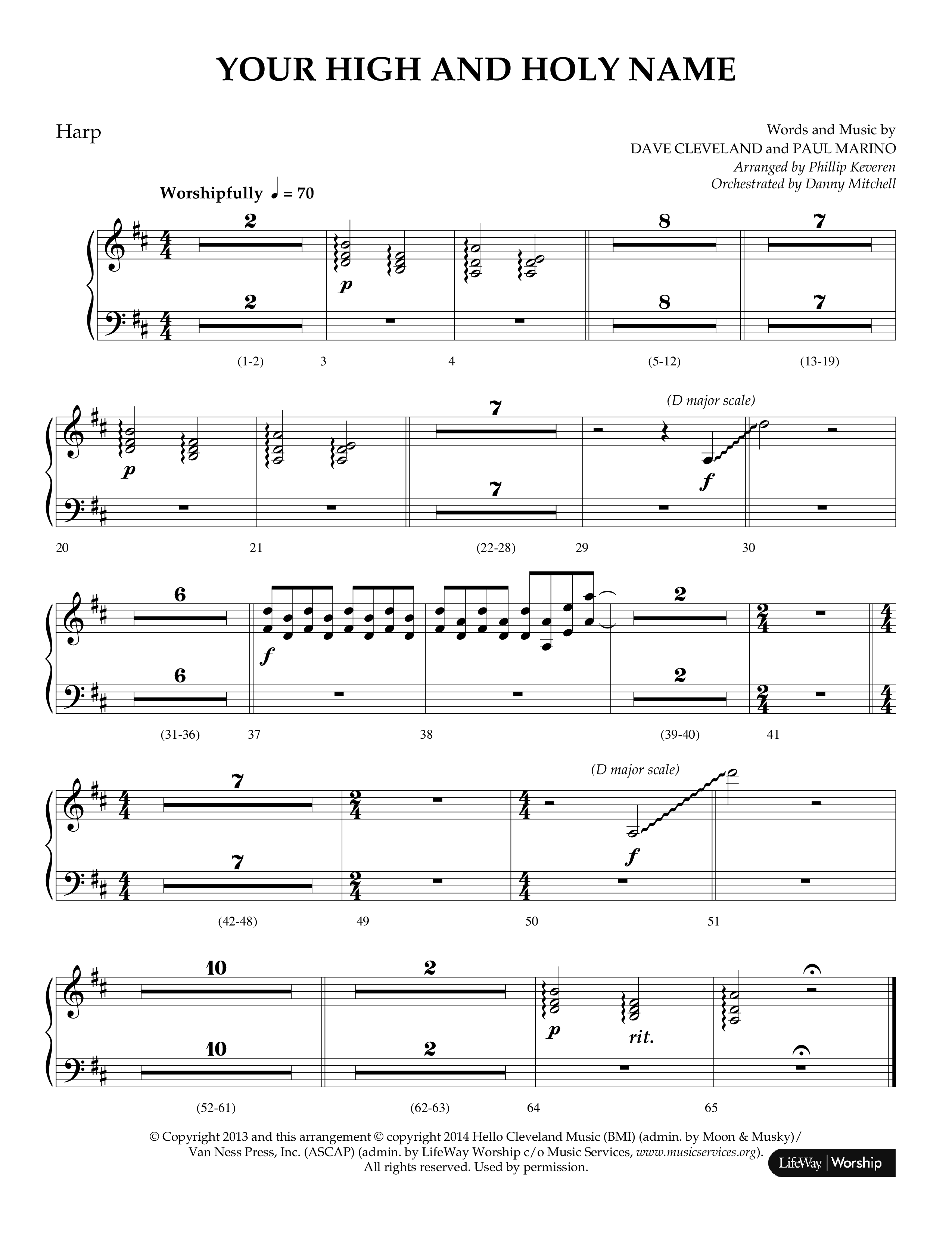 Your High And Holy Name (Choral Anthem SATB) Harp (Lifeway Choral / Arr. Phillip Keveren / Orch. Danny Mitchell)