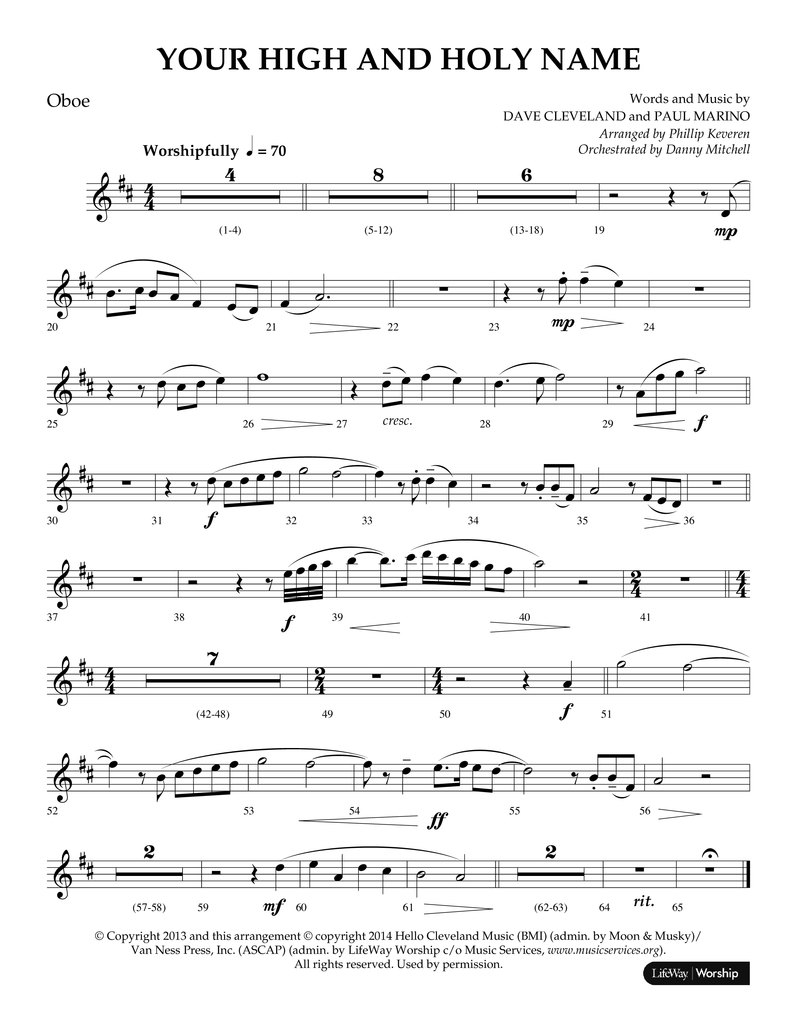 Your High And Holy Name (Choral Anthem SATB) Oboe (Lifeway Choral / Arr. Phillip Keveren / Orch. Danny Mitchell)