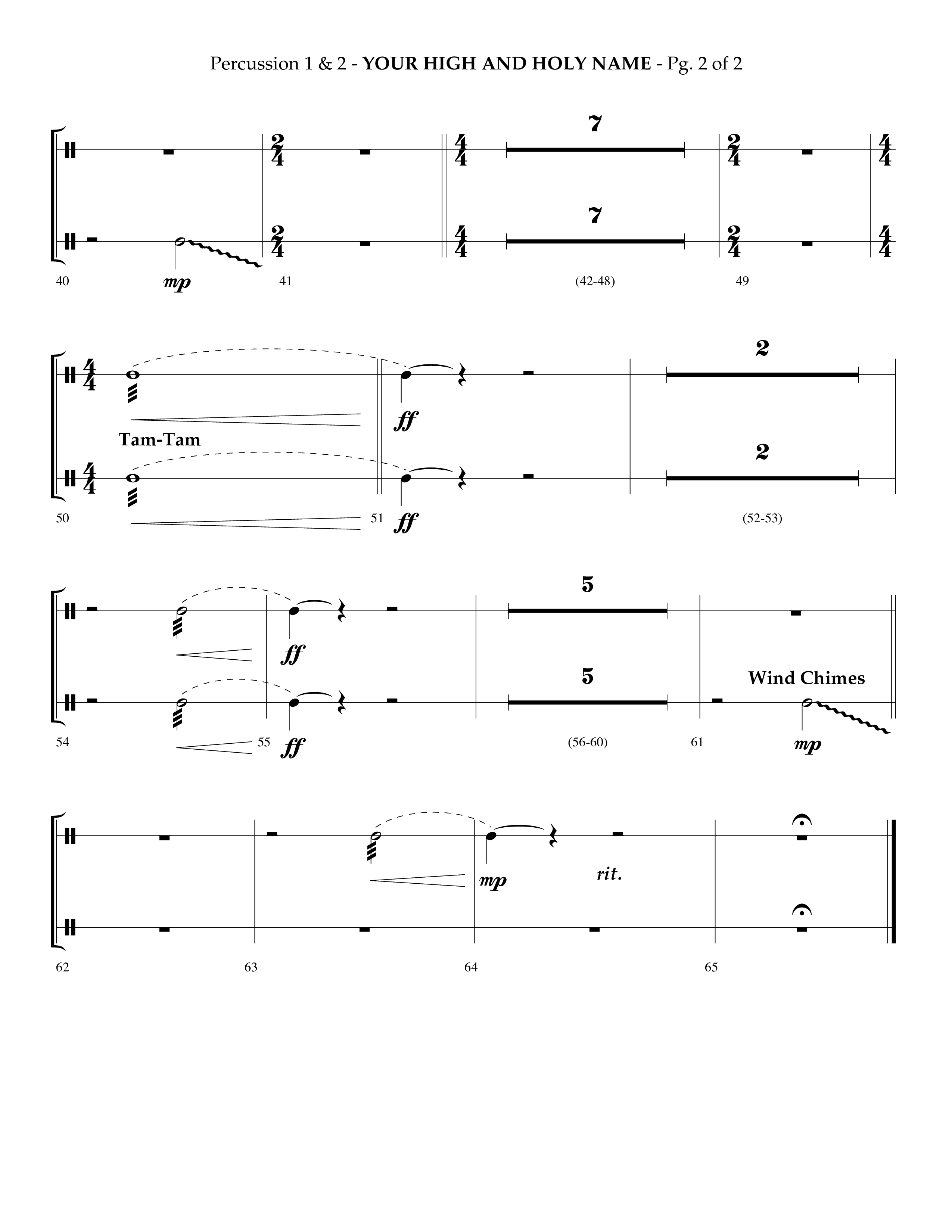 Your High And Holy Name (Choral Anthem SATB) Percussion 1/2 (Lifeway Choral / Arr. Phillip Keveren / Orch. Danny Mitchell)