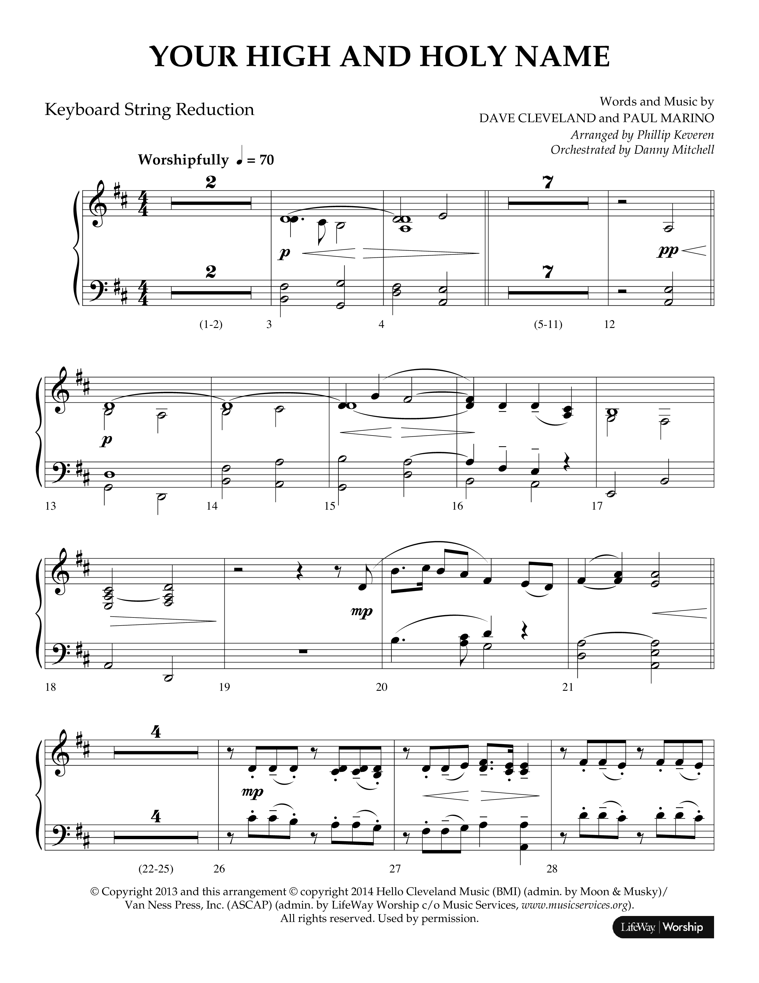 Your High And Holy Name (Choral Anthem SATB) String Reduction (Lifeway Choral / Arr. Phillip Keveren / Orch. Danny Mitchell)